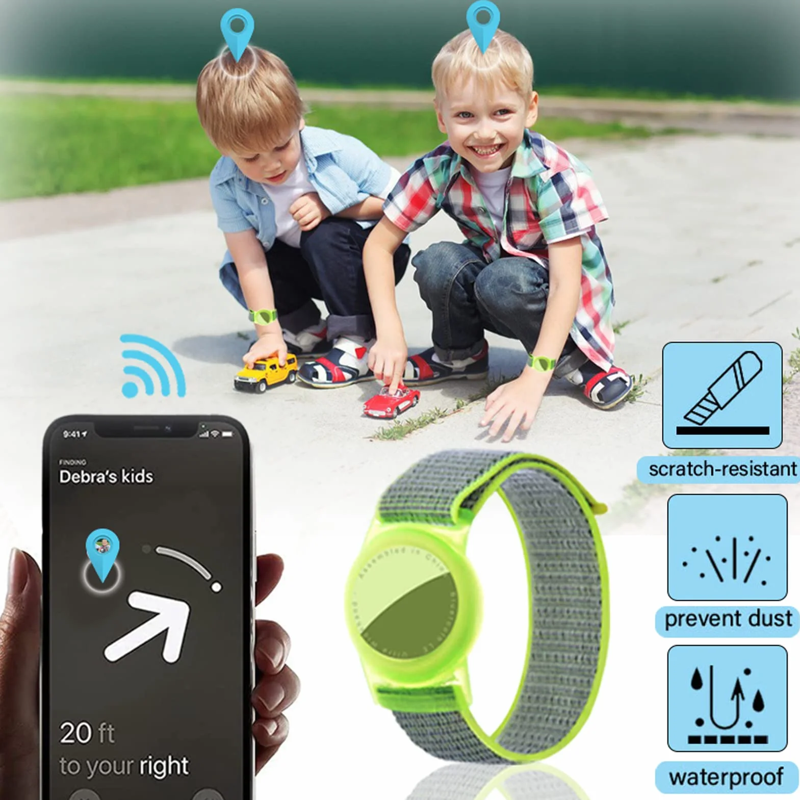 Bransoletka dziecięca z Airtag, akcesorium Apple Airtag, ochrona przed zarysowaniami GPS, opaska Airtag dla dzieci lub dorosłych (Chartuse)