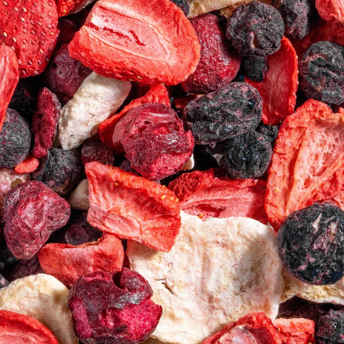 Mrożone owoce Klasyk mieszanka 100 g suszone jagody truskawki borówki wiśnie banany bez cukru 100% owoców