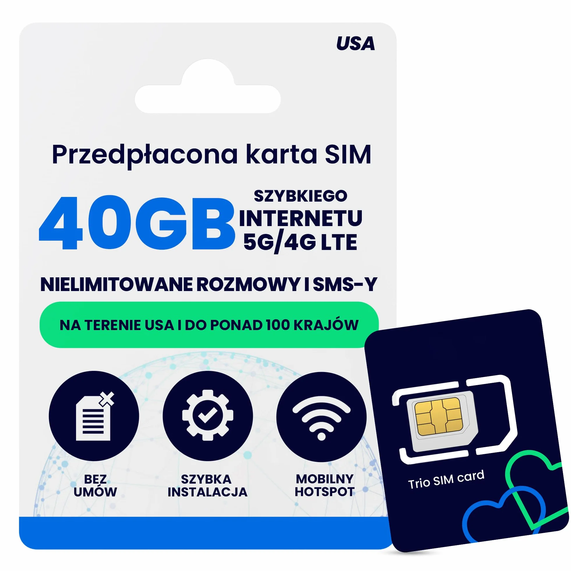 Lycamobile Przedpłacona Fizyczna Karta SIM USA na 30 Dni - 40GB Szybkiego Internetu 4G LTE/5G, Międzynarodowe Rozmowy i SMS-y do Ponad 100 Krajów, Szybka Aktywacja, Karta SIM do Telefonu w USA