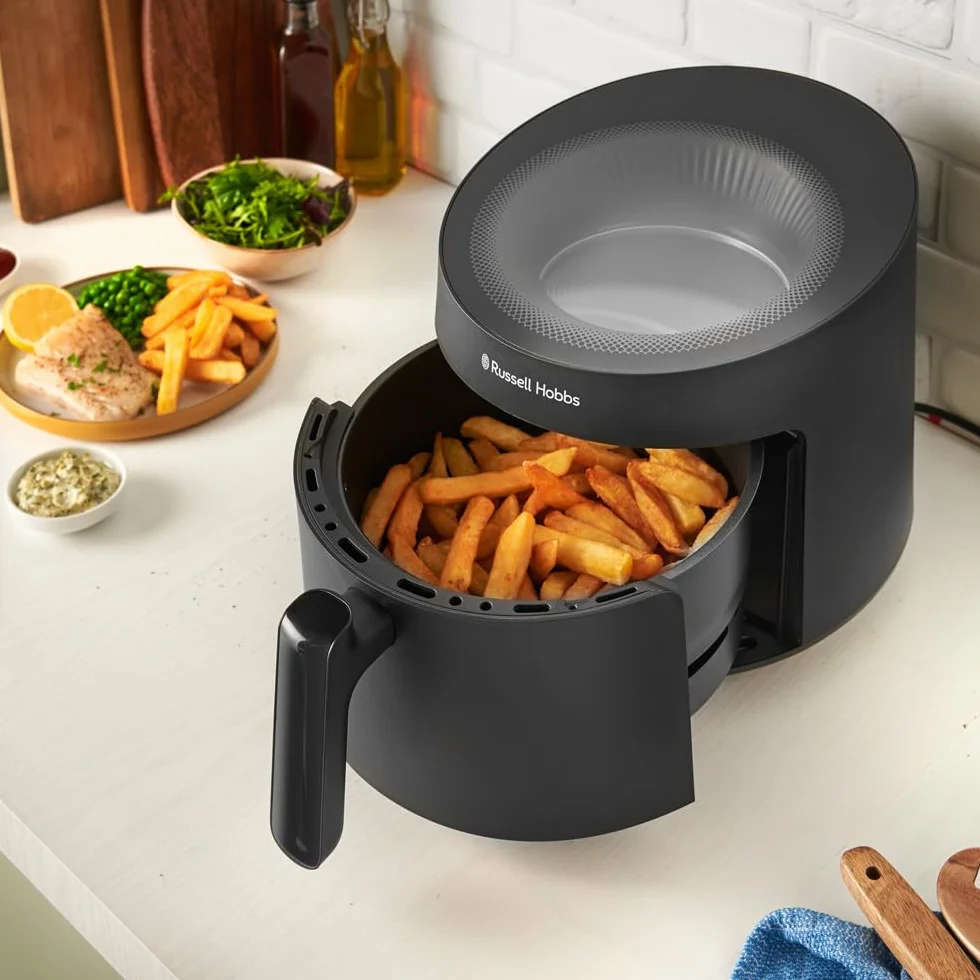 Russell Hobbs Frytkownica beztłuszczowa 5L [10 programów | z okienkiem] Air Fryer (frytkownica bez oleju, grillowanie, pieczenie, max. 200°C, można myć w zmywarce) SatisFry Panoramic Czarny 27420-56