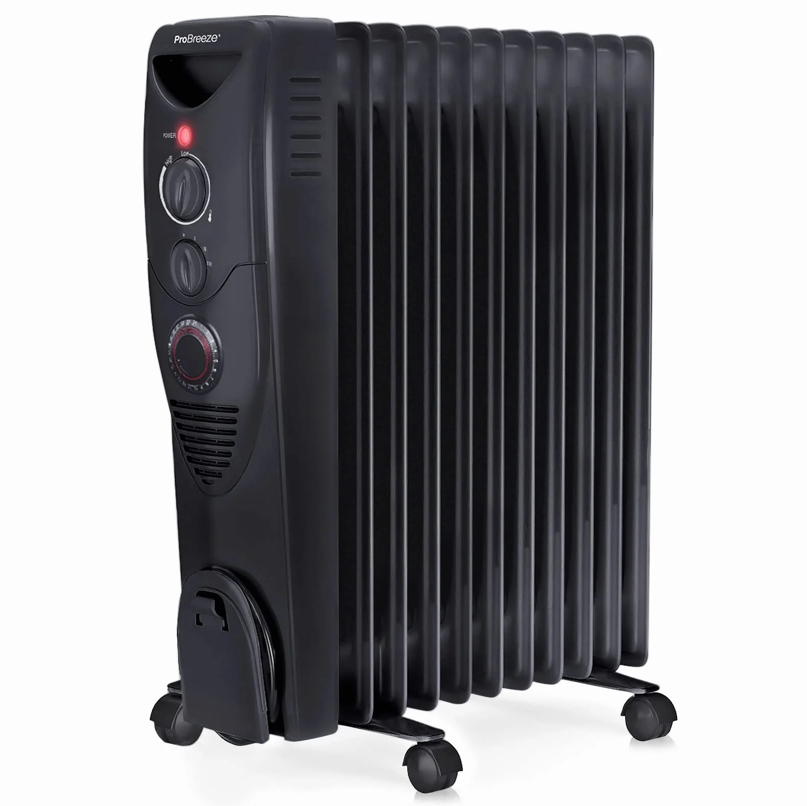 ProBreeze Olejowy Grzejnik Elektryczny 2500W z Termostatem 24h Timer 3 Poziomy Mocy Czarny