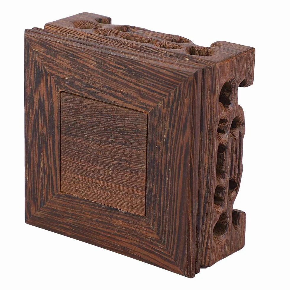 Oumefar Drewniana podstawa ekspozycyjna mały kwadratowy czajniczek podstawa bonsai stojak ekspozycyjny stojak do dekoracji biura domowego (8 x 8 x 3,7 cm)