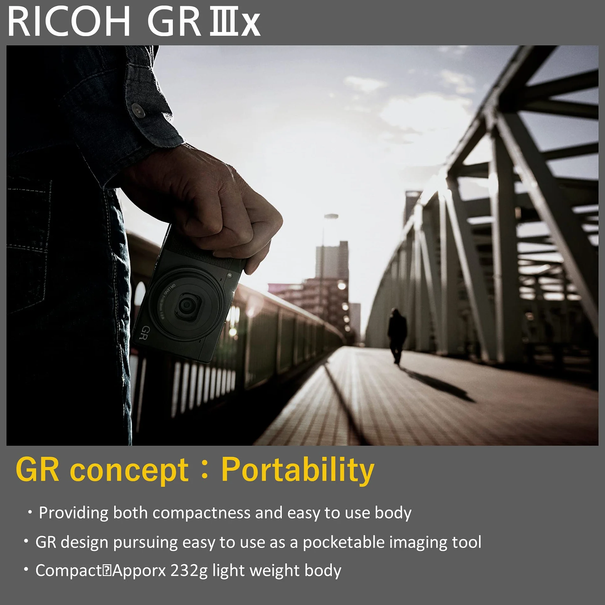 Ricoh Aparat cyfrowy GR IIIx [ogniskowa 40 mm] [Wyposażony w duży czujnik CMOS o rozmiarze 24,2 m APS-C ] [Najlepsza kamera z migawką] [Szybkie uruchamianie w około 0,8 sekundy] [Hybrydowy AF]