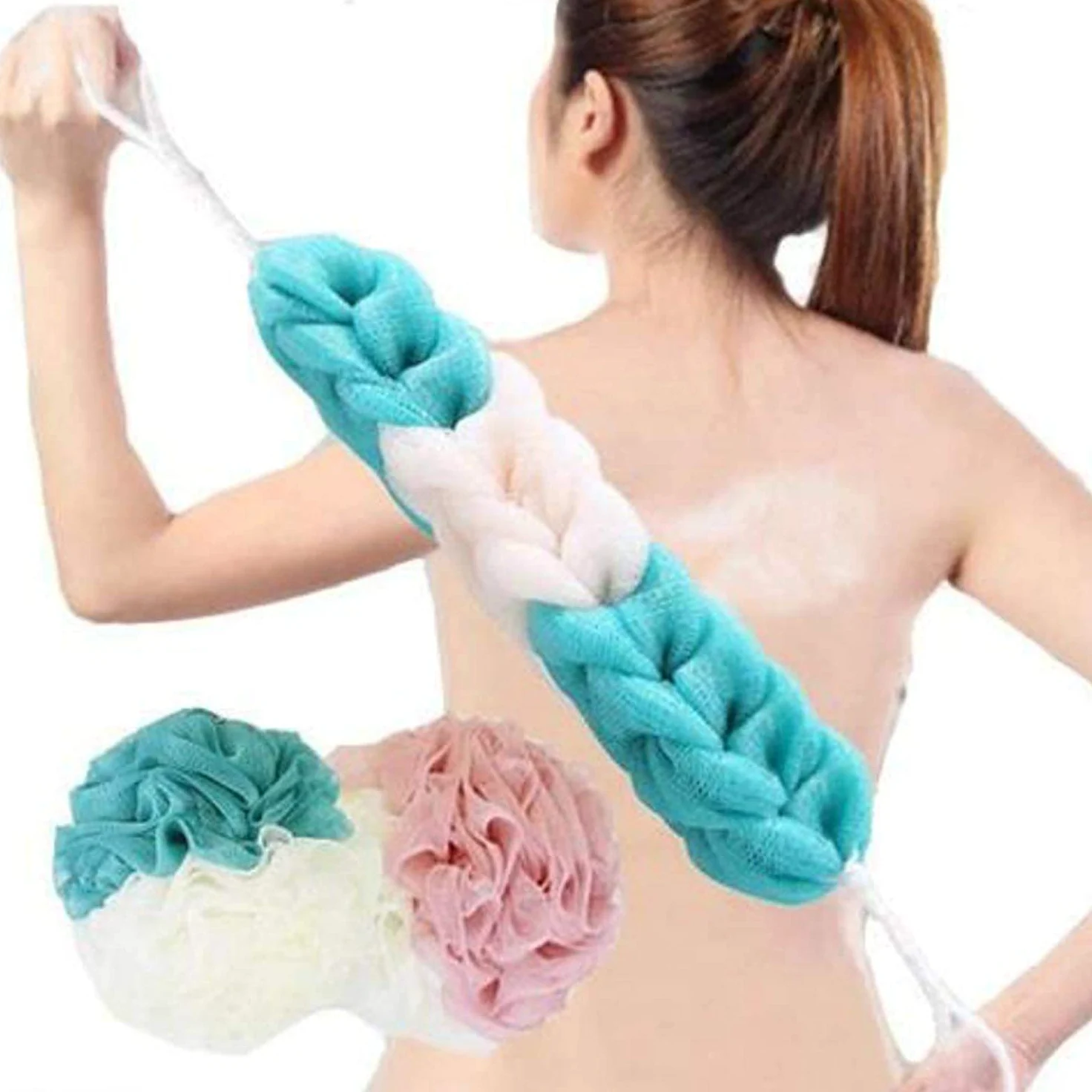 3 szt. Gąbka do kąpieli Złuszczanie ciała Pufa Loofah Gąbka Miękka kąpiel Bardzo gęsta Piłka prysznicowa Zielony Biały Różowy