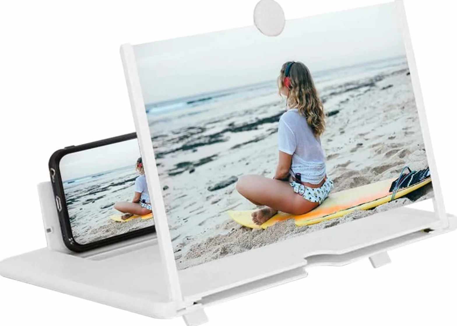 Lupa ekranu 30.0 cm, projektor powiększający do telefonu komórkowego HD, obracająca się konstrukcja 3D, ochrona oczu, kompatybilny z większością smartfonów i tabletów (biały)