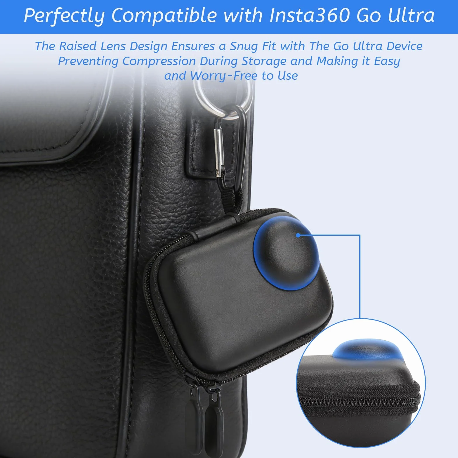 Etui na Insta360 Go Ultra, akcesoria, skóra PU, etui ochronne na aparat ze smyczą i karabińczykiem, kompaktowe, odporne na uderzenia przechowywanie w podróży, na zewnątrz