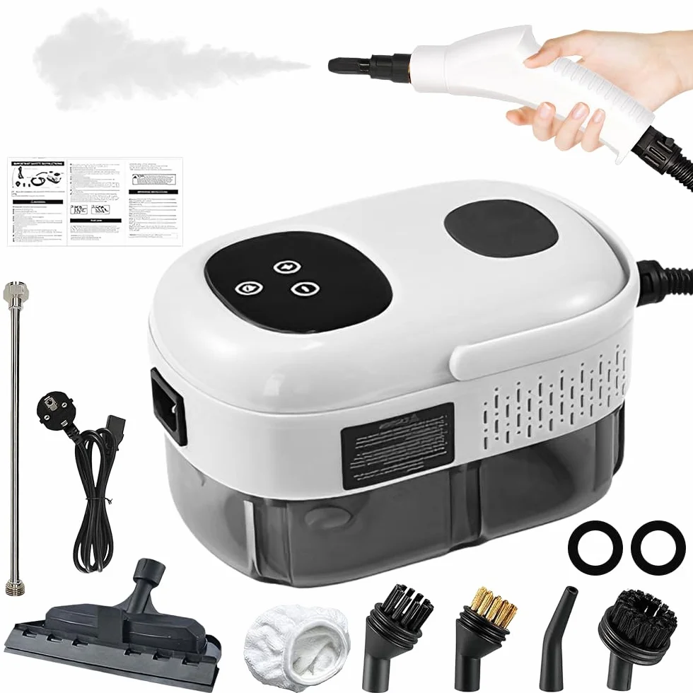 Przenośna myjka parowa 2500 W, ręczna ze zbiornikiem 1100 ml i 3 głowicami szczotkowymi do kuchni, łazienki, samochodu