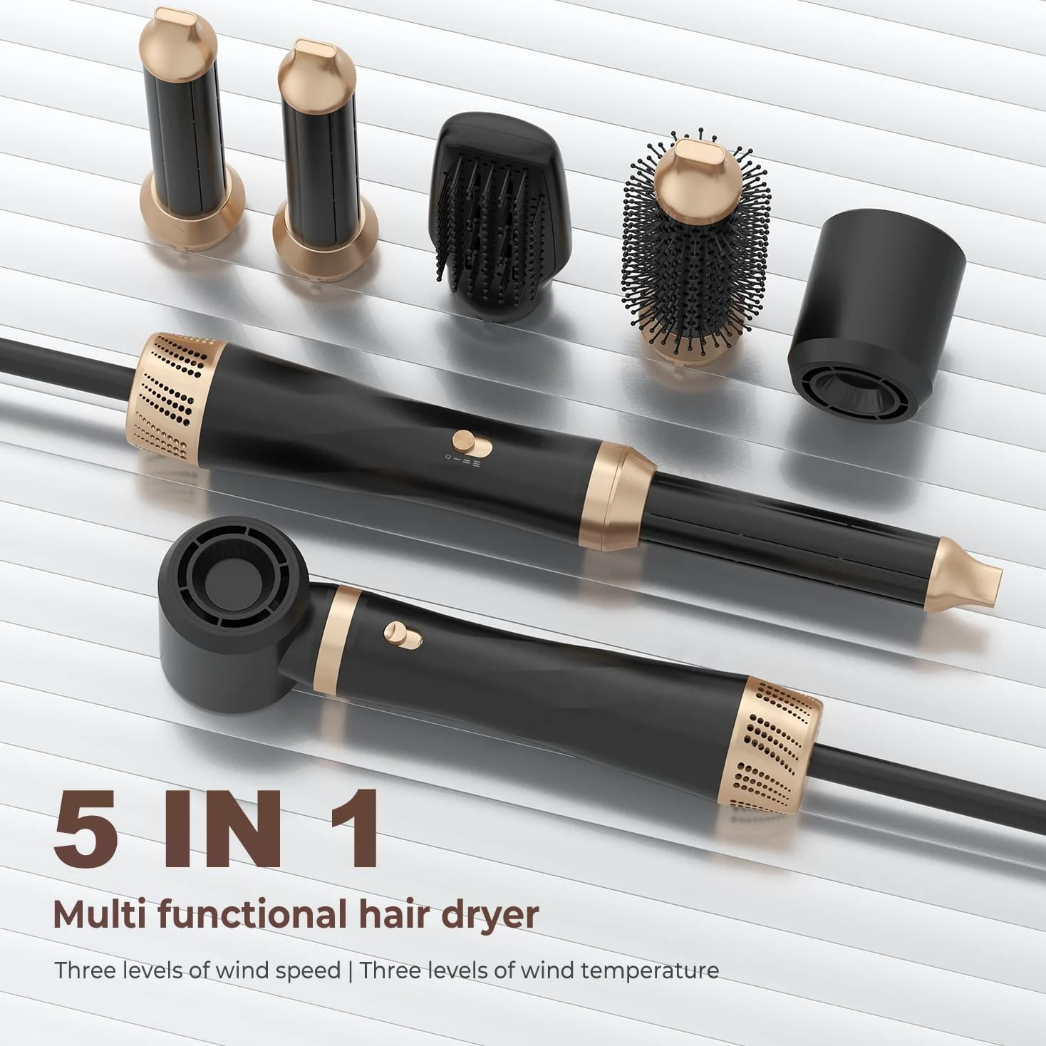 5 w 1 Hairstyler Air Styler Set 1000 W okrągła suszarka do włosów, szczotka z ciepłym powietrzem, wielofunkcyjna lokówka do włosów, prostowanie, suszenie ujemne, powolne suszenie