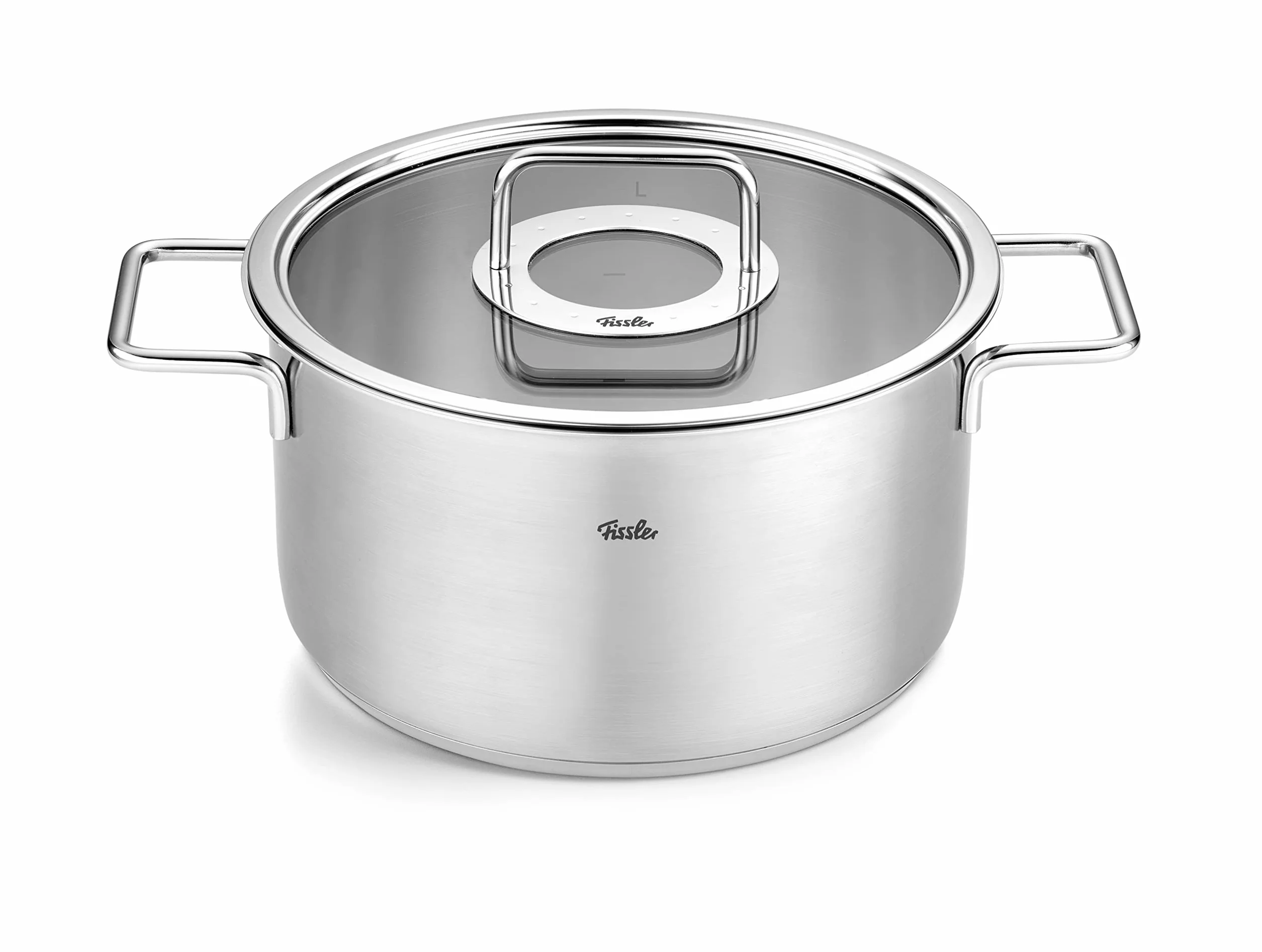 Fissler Pure Collection zestaw garnków ze stali nierdzewnej, 5-częściowy, garnki ze szklaną pokrywką (3 garnki, 1 garnek do pieczenia, 1 rondel) – indukcja