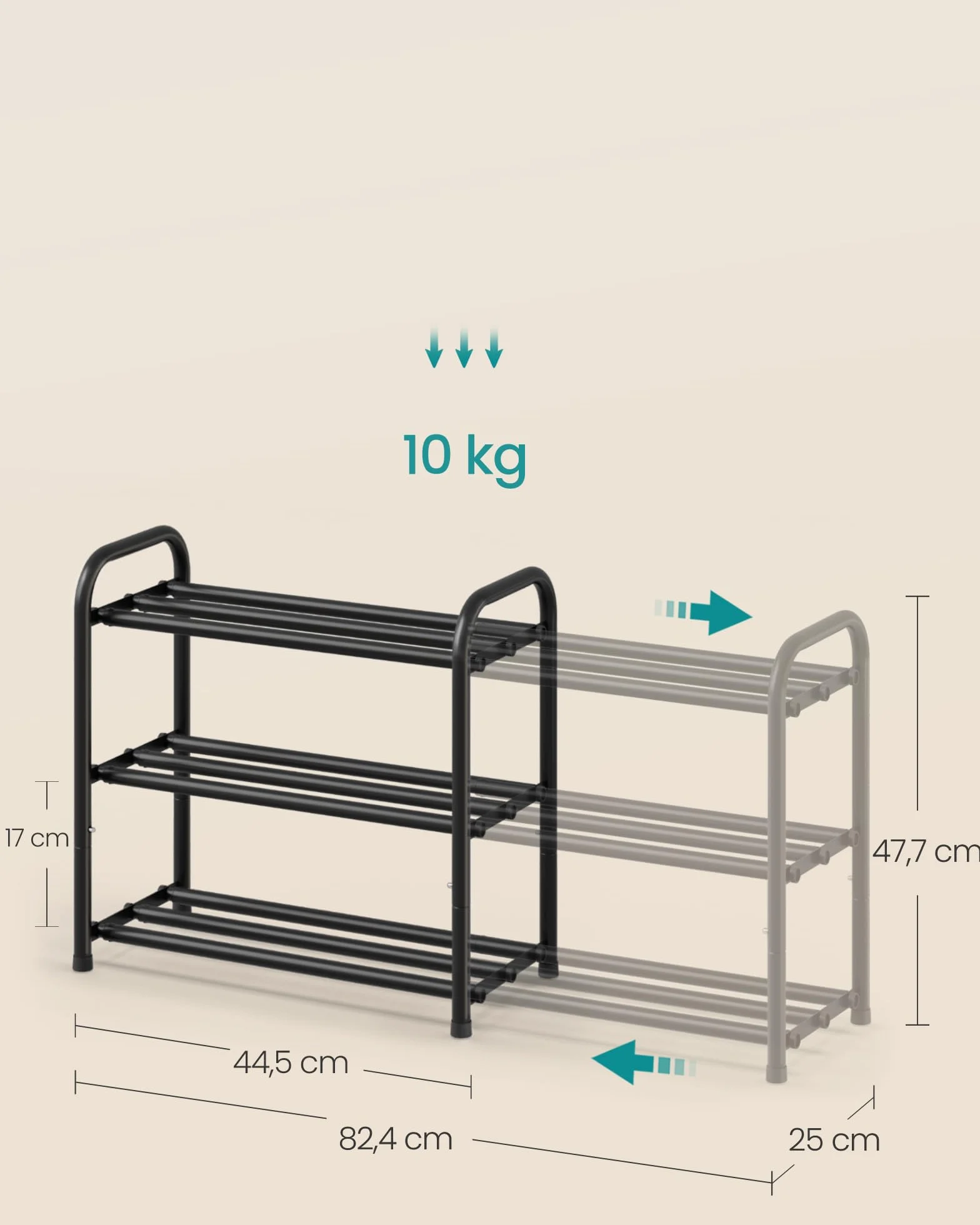 SONGMICS Rozkładany stojak na buty metalowy 3 poziomy atramentowy czarny LMR036BD01