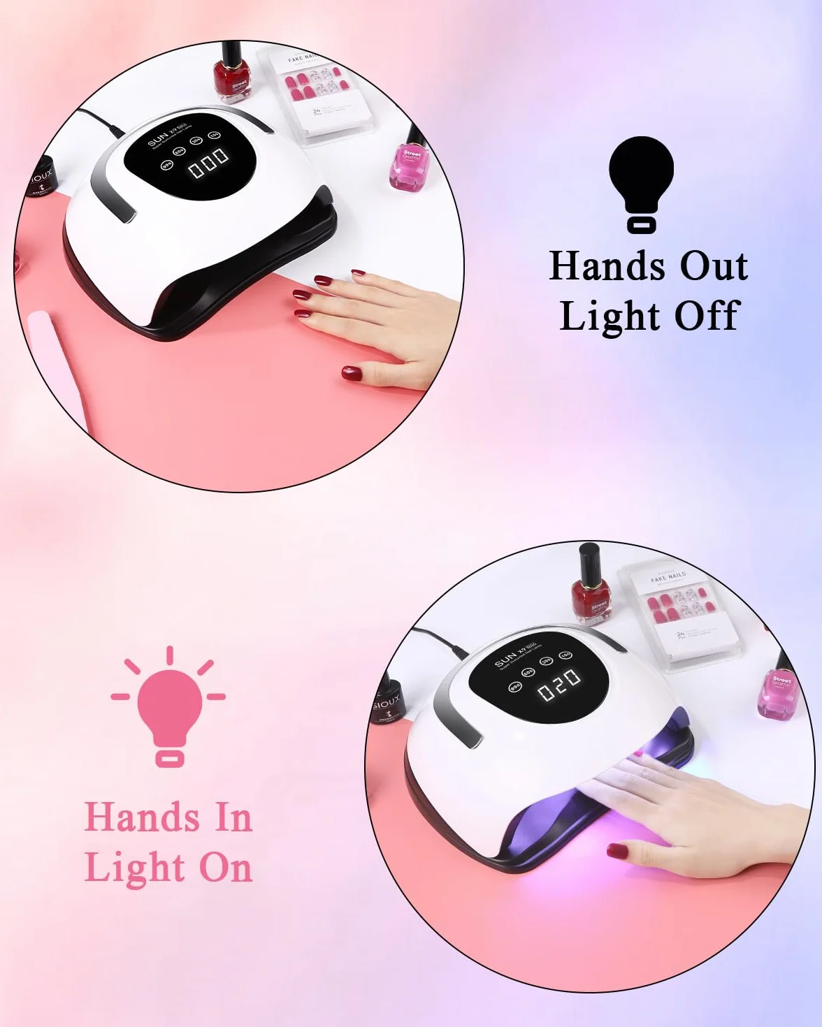 Lampa UV 220W do paznokci żelowych, 10/30/60/99S timer suszarka do paznokci Lampa UV do paznokci, profesjonalna lampa LED UV do paznokci z uchwytem i automatycznym czujnikiem