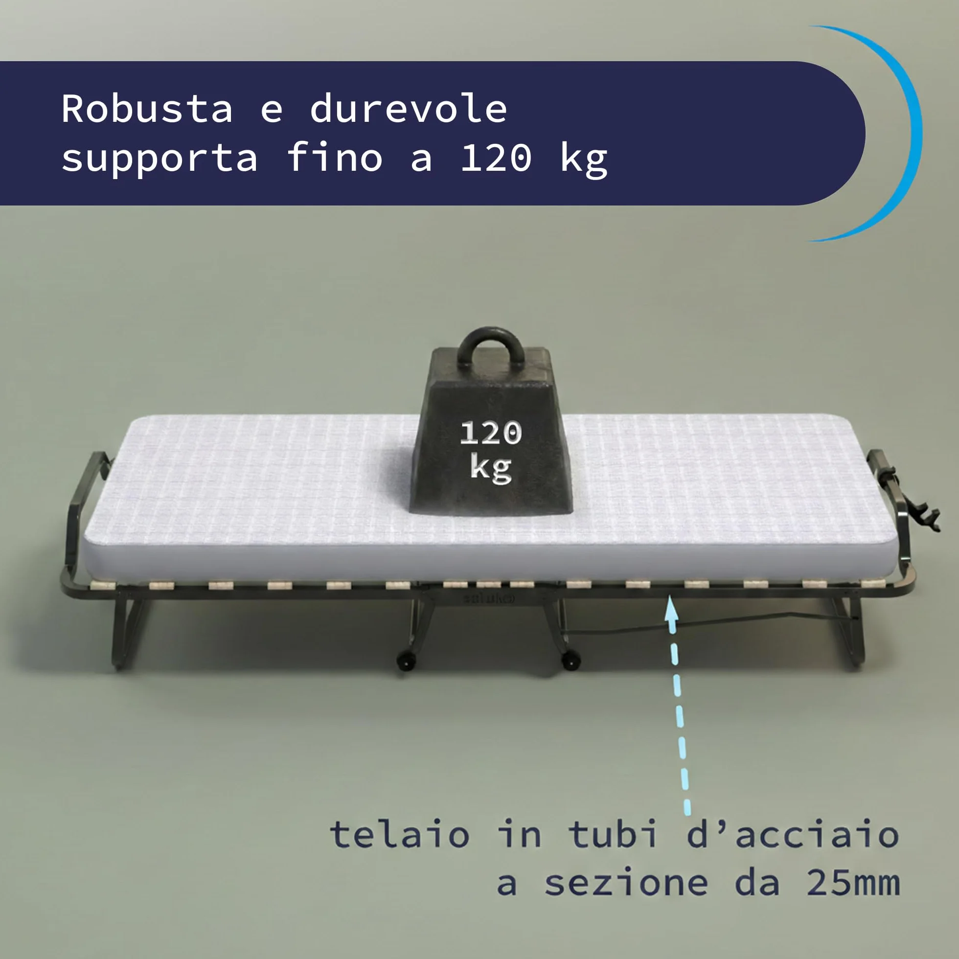 Cortassa XL Comfort Jednoosobowe łóżko składane 90x200 cm z materacem poliuretanowym 10 cm i poduszką