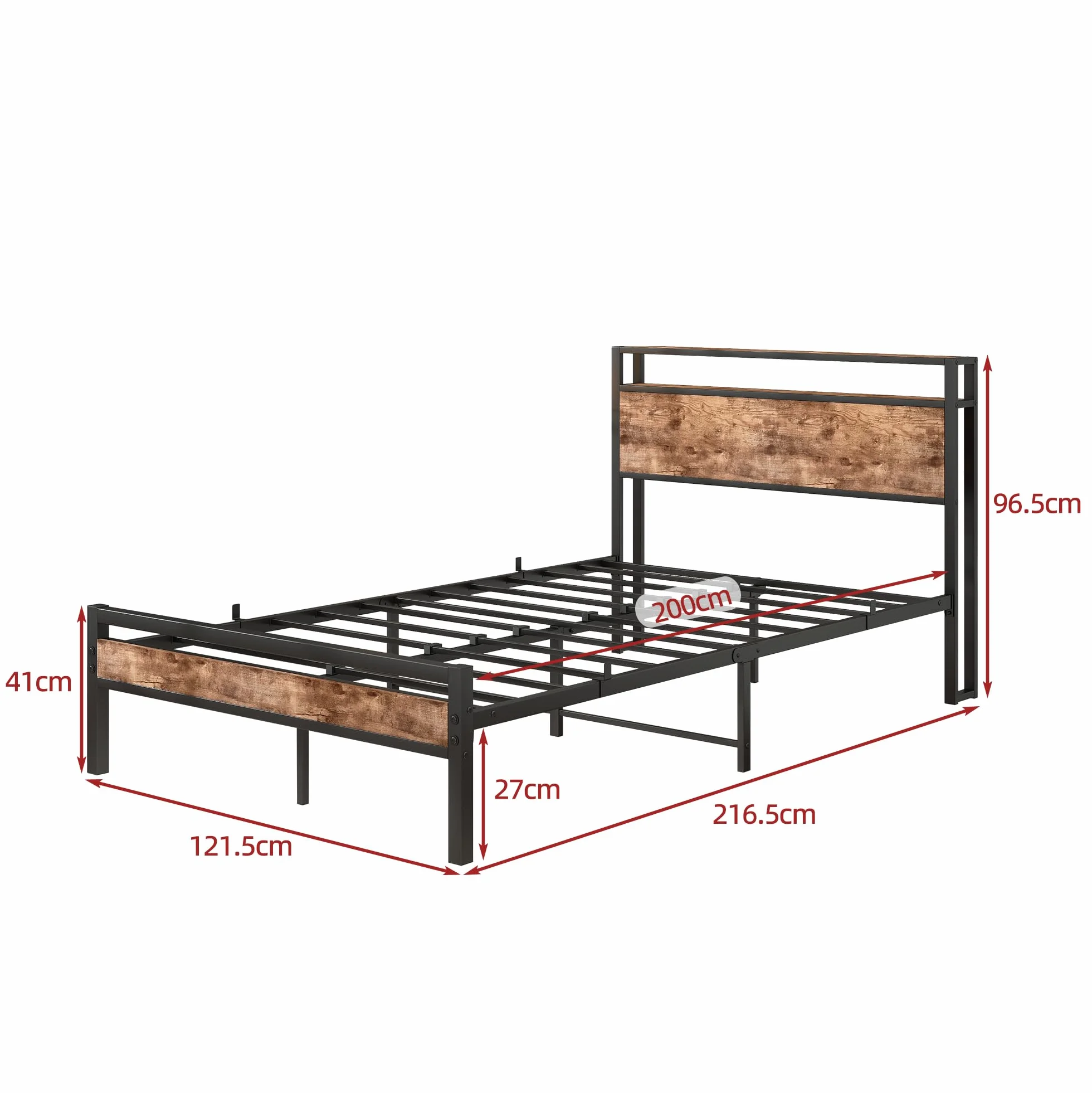 Metalowe łóżko 120x200 cm z pojemnikiem na pościel, brązowe