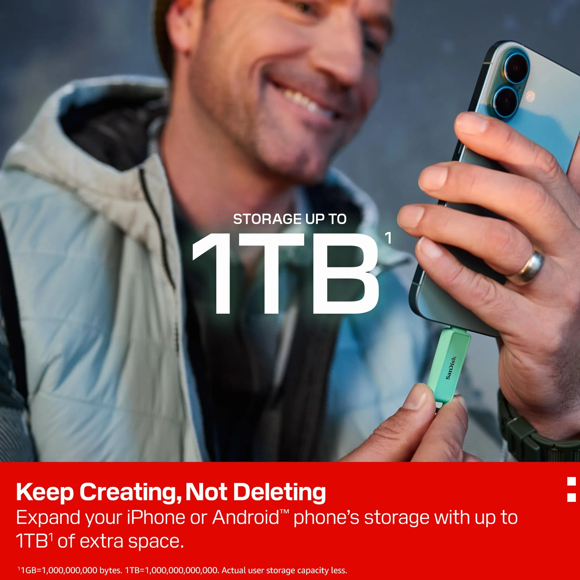 SanDisk Phone Drive z USB Type-C 512 GB (do telefonu, do smartfonów, tabletów i komputerów, prędkością 150 MB/s, Wykonuj automatyczne kopie, Dzięki odzyskiwaniu) - Seafoam Green