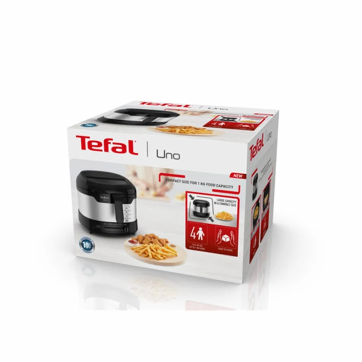 TEFAL FF215D Uno Frytkownica, Stal Nierdzewna, 1600 W, duża pojemność 1 L, Okienko w pokrywie, Kompaktowe rozmiary, Automatyczne otwieranie pokrywy, Odsączanie tłuszczu, Czarny/Srebrny