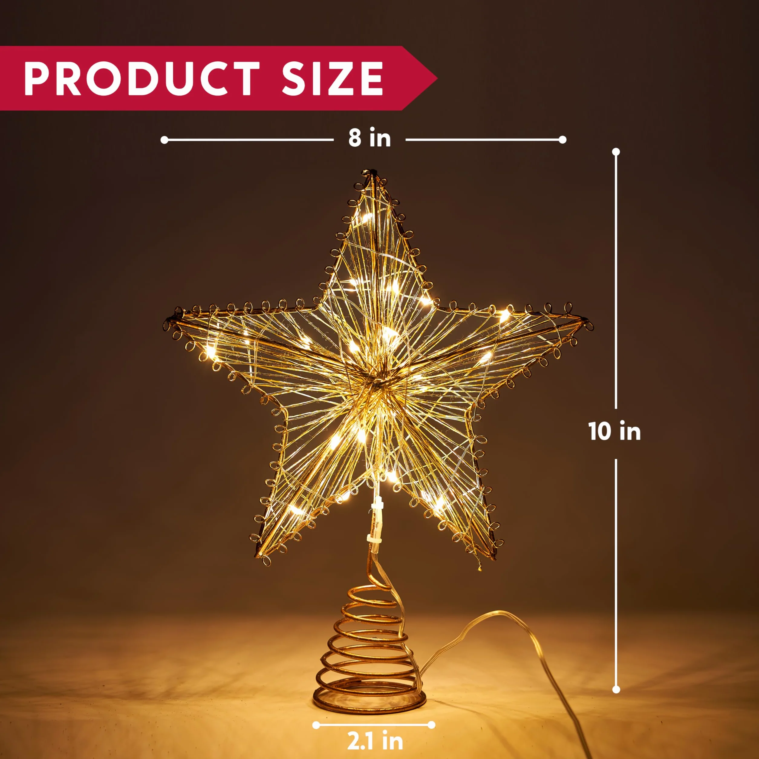 Joiedomi Ozdoby choinkowe gwiazda metal 20 cm złota LED ciepłe białe światła baterie
