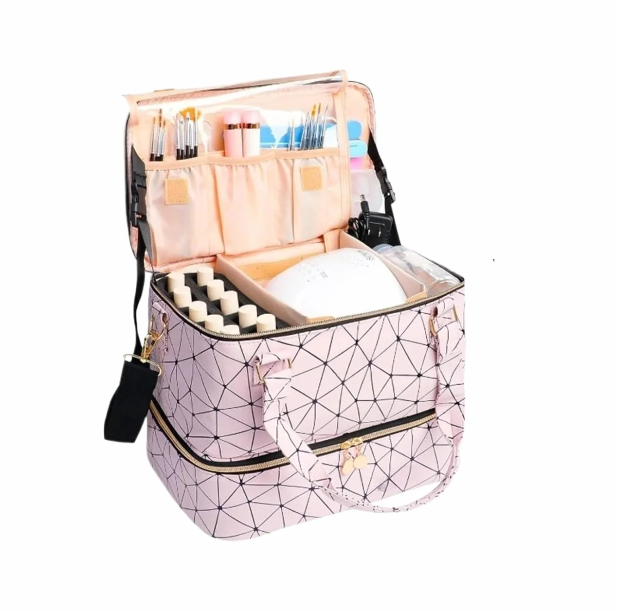 Organizer Lakiery Paznokci Organizer Na Lakiery Do Paznokci, Skórzany, Mieszczący 40 Butelek, Etui Przechowywania Zestawów Składowanie(Pink)