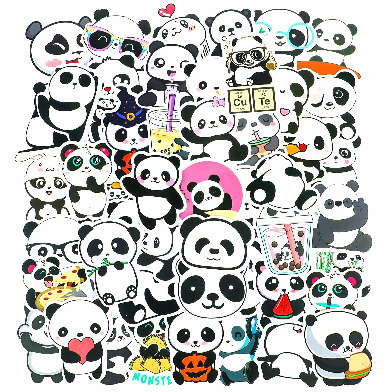 Molain 50 szt. naklejek panda, wodoodporne winylowe panda, scrapbooking, kalkomania, panda, dekoracje imprezowe, urocze naklejki z kreskówek, na butelkę z wodą, laptopa, scrapbookingu, deskorolkę,