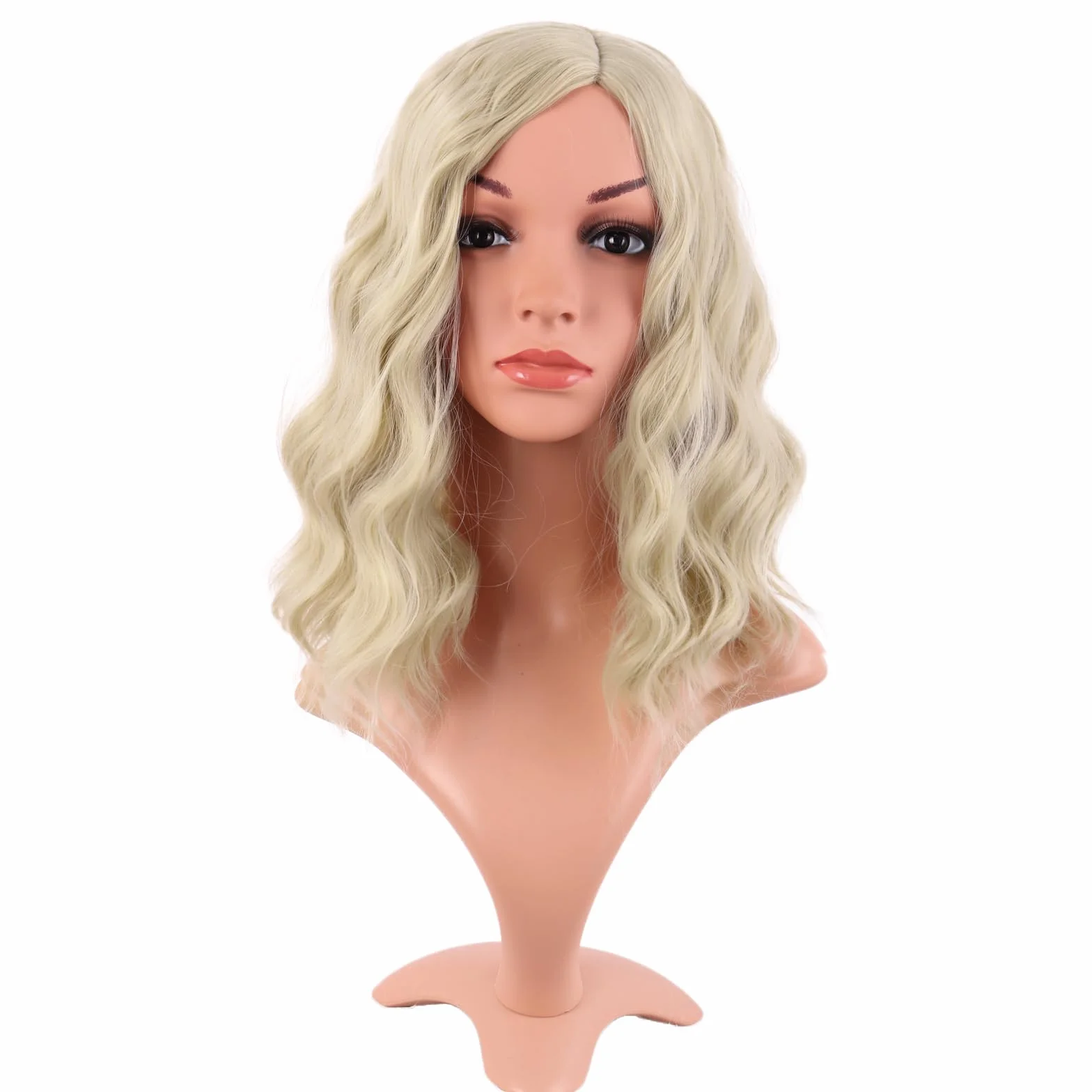 MapofBeauty 14 Cal / 35 cm Bob Wavy Krótkie kręcone ciało Fala Cosplay Anime syntetyczne włosy impreza peruki (blond)