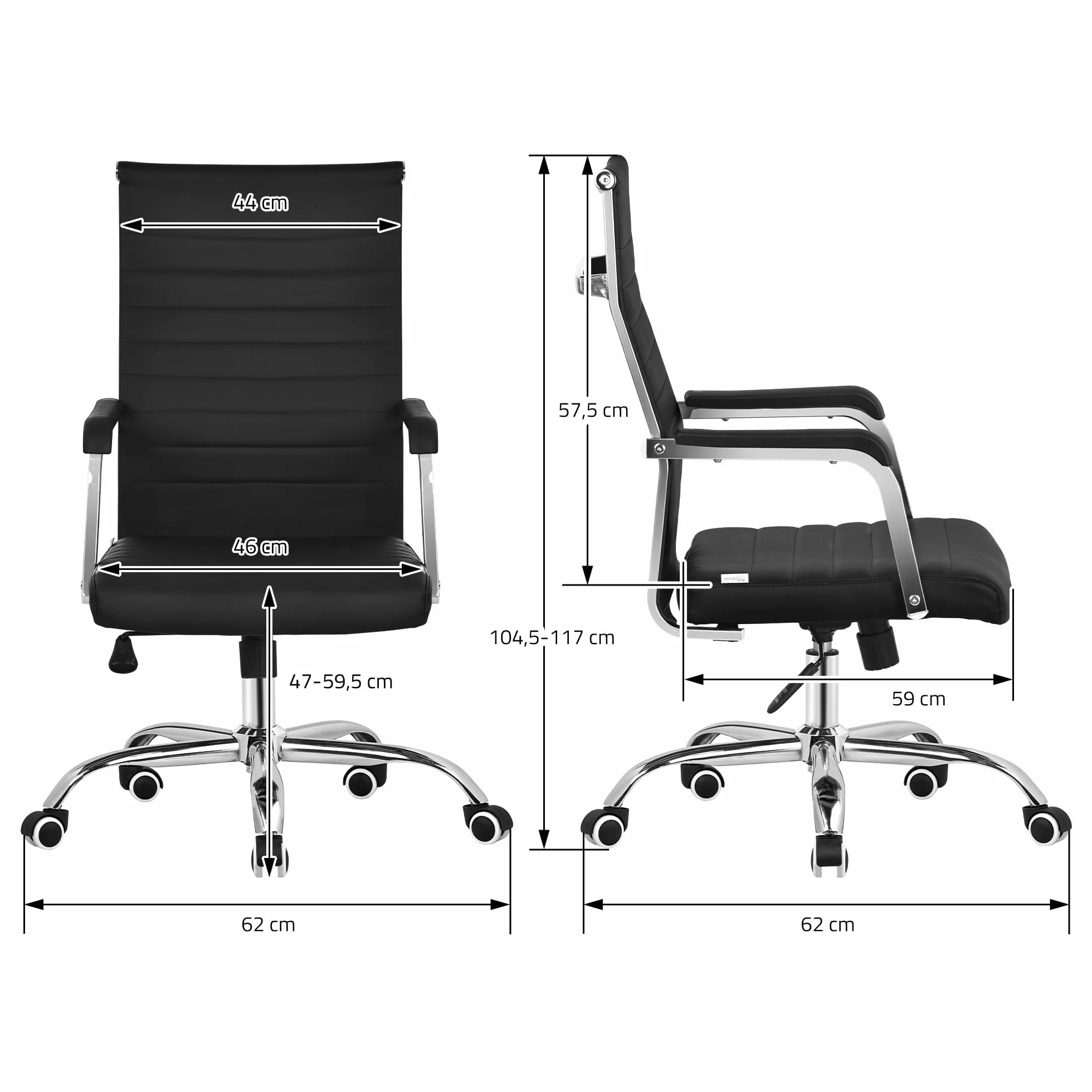 ML-Design Ergonomiczne Krzeslo Biurowe Czarne Regulowane Krzeslo Komputerowe z Podlokietnikami Ekoskóra Chromowana Stalowa Rama Fotel Obrotowy na Kólkach z Funkcja Bujania Krzeslo do Pracy Biura