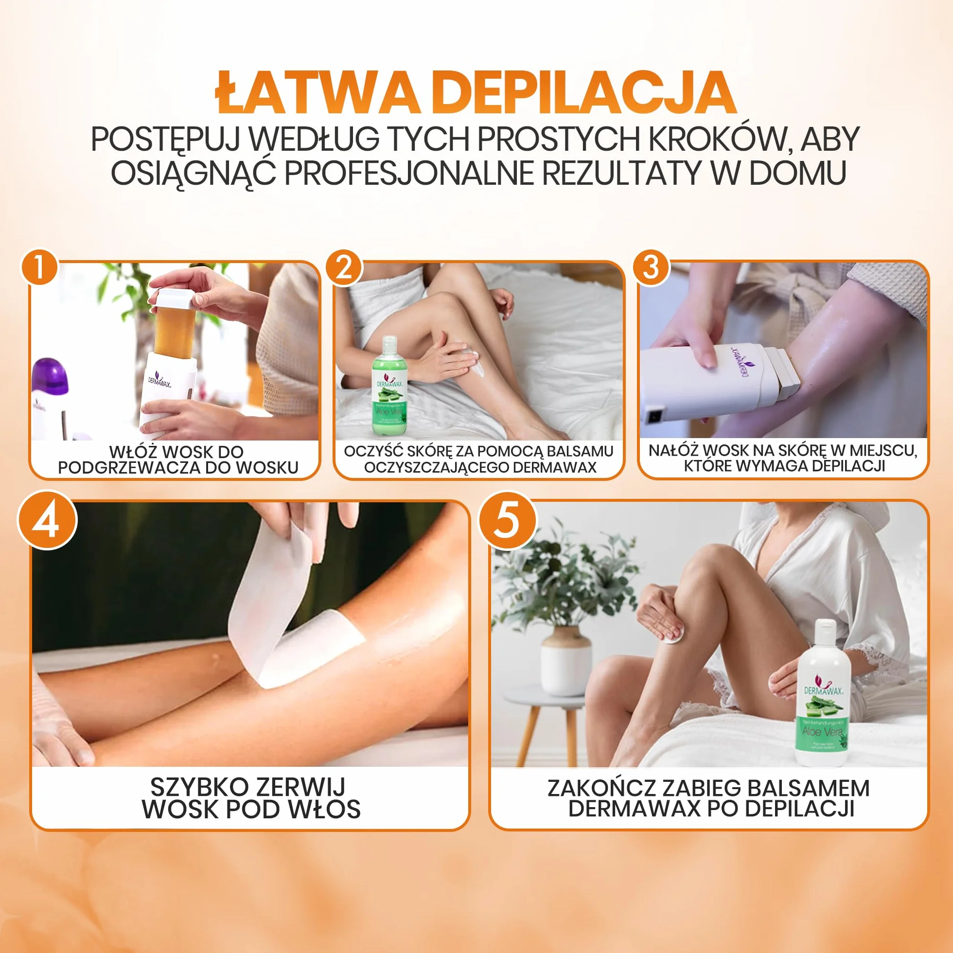Dermawax 6 x Roll on Wax Miodowy Ciepły à 100 ml Wkładów Woskowych, Roll-on Wax, Gorący Wosk Do Depilacji, Pielęgnacja Ciała, Zestaw Uzupełniający