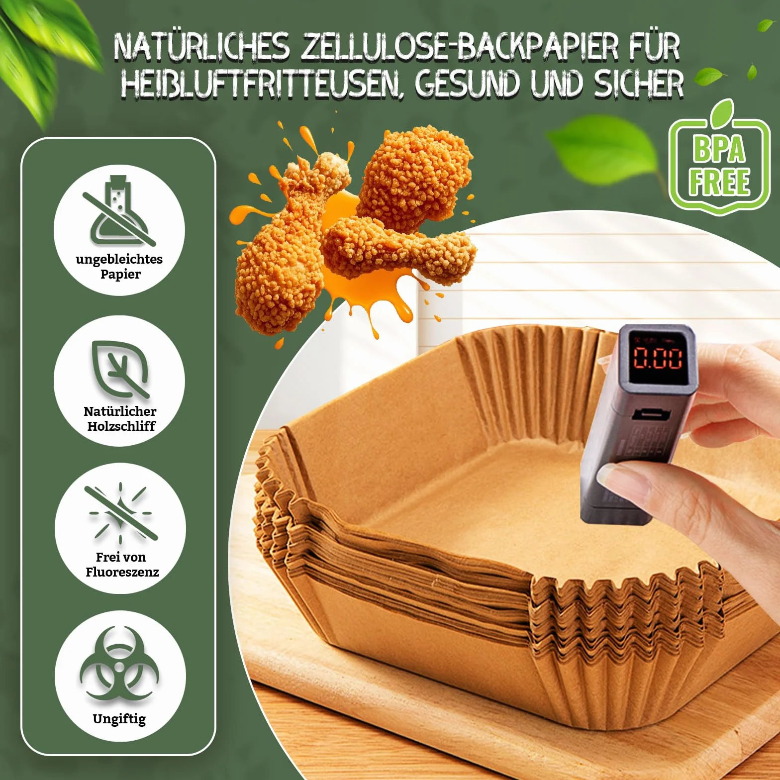 Papier do pieczenia do frytownic na gorące powietrze 110 sztuk 20-24cm 4,5L-8L