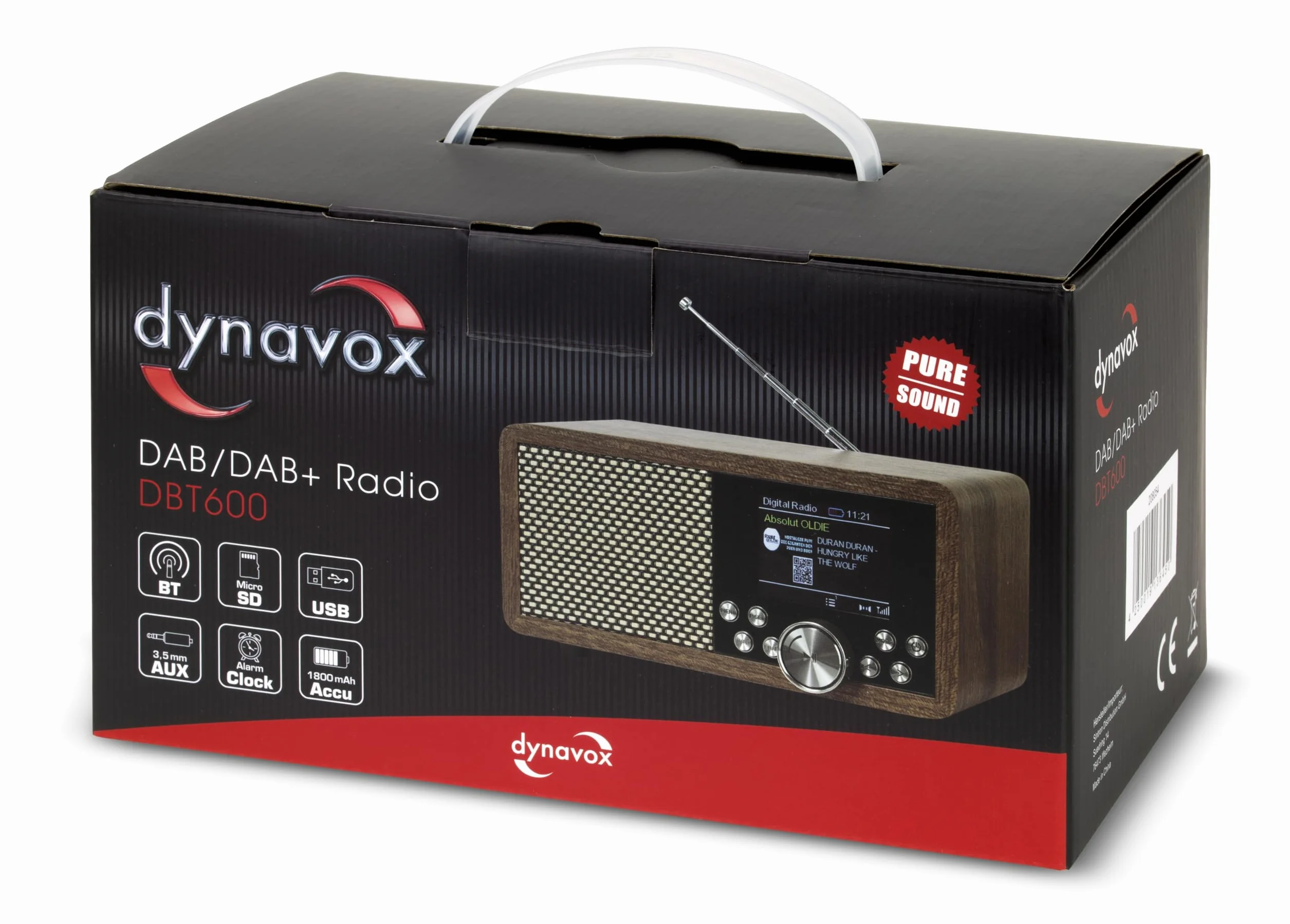 Przenośne radio Dab+ Dynavox DBT600, wbudowane radio FM, do kuchni, łazienki, biura, funkcja budzika, ekran TFT, zasilacz sieciowy, gniazdo USB i karta SD, wykończenie o wyglądzie drewna