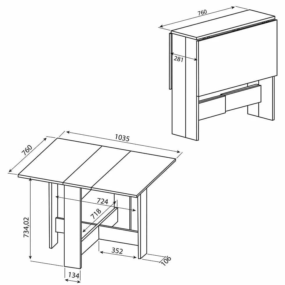 Tema Home Trick A1 Stół Drewno Biały 108 x 76 x 73.4 cm