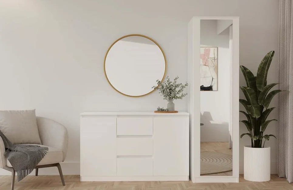BDW Szafa na ubrania z lustrem 50x50x180 cm Tip-ON 4 półki 1 drążek