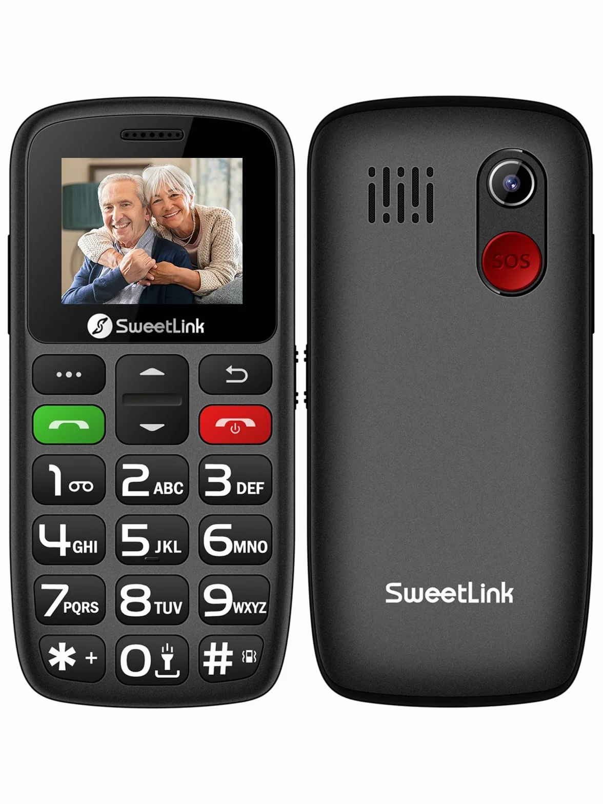 SweetLink Telefon komórkowy dla seniorów z dużymi przyciskami, telefony komórkowe GSM dla seniorów o dużej głośności, kontakty obrazkowe, funkcja SOS, szybkie wybieranie, czarny
