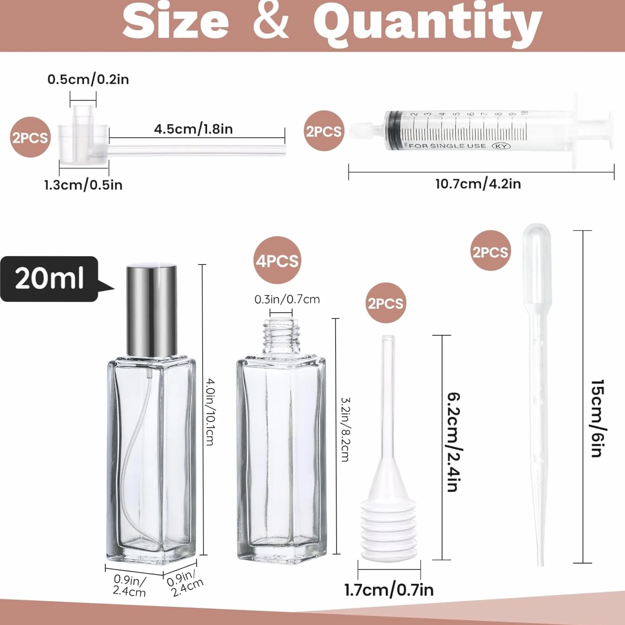 Szklane rozpylacze do perfum 20 ml zestaw 4 sztuki