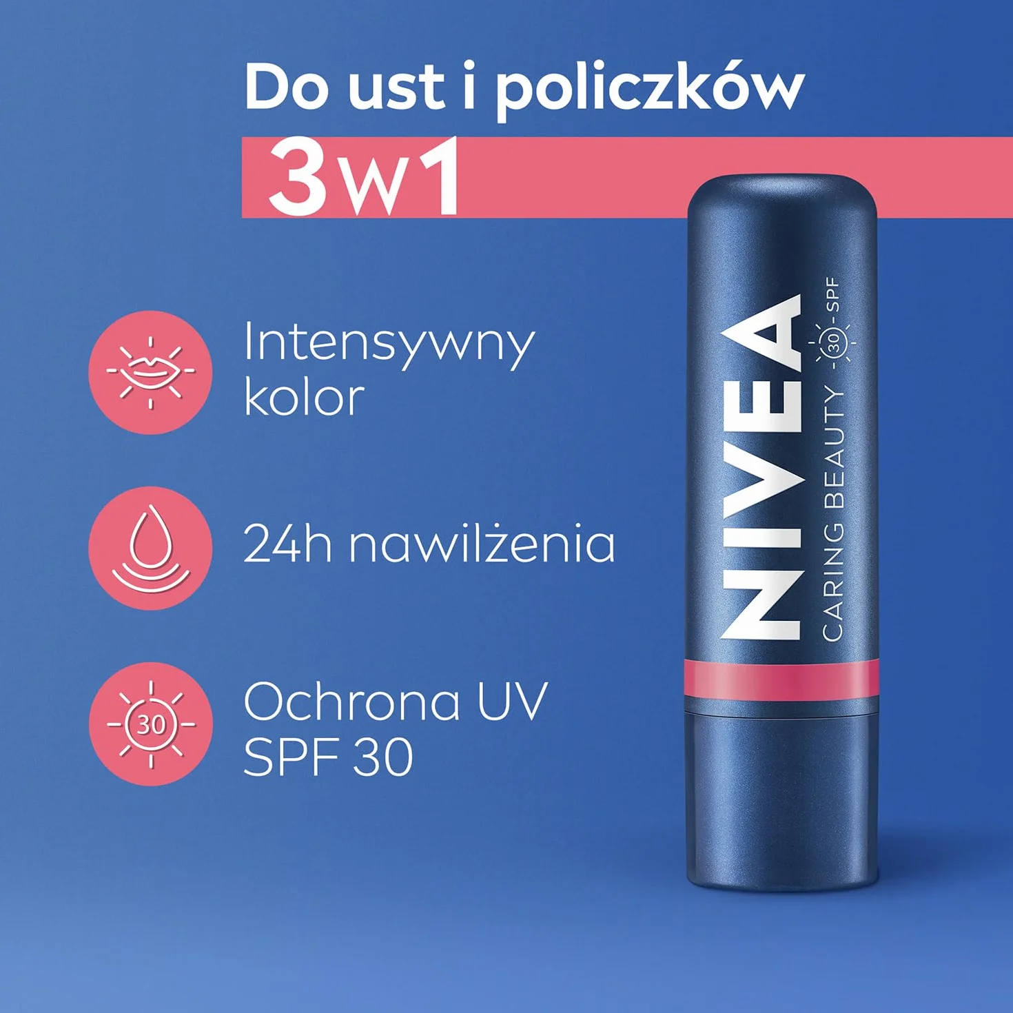 NIVEA Pielęgnująca pomadka do ust Caring Beauty 3w1 Rose 4,8 g