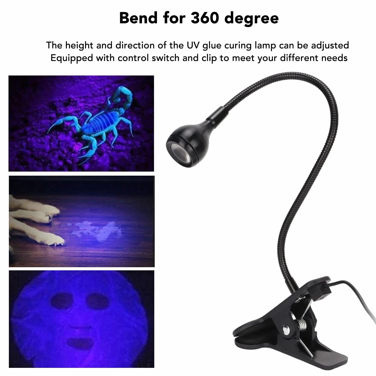 Lampa UV do Utwardzania Kleju, 395nm UV LED Black Light Oprawy z Gęsią Szyją, USB 3W LED Koralik Lampowy Ultrafioletowe Fioletowe światło, Lampa UV do Kleju do Naprawy Telefonu, żel UV do Paznokci