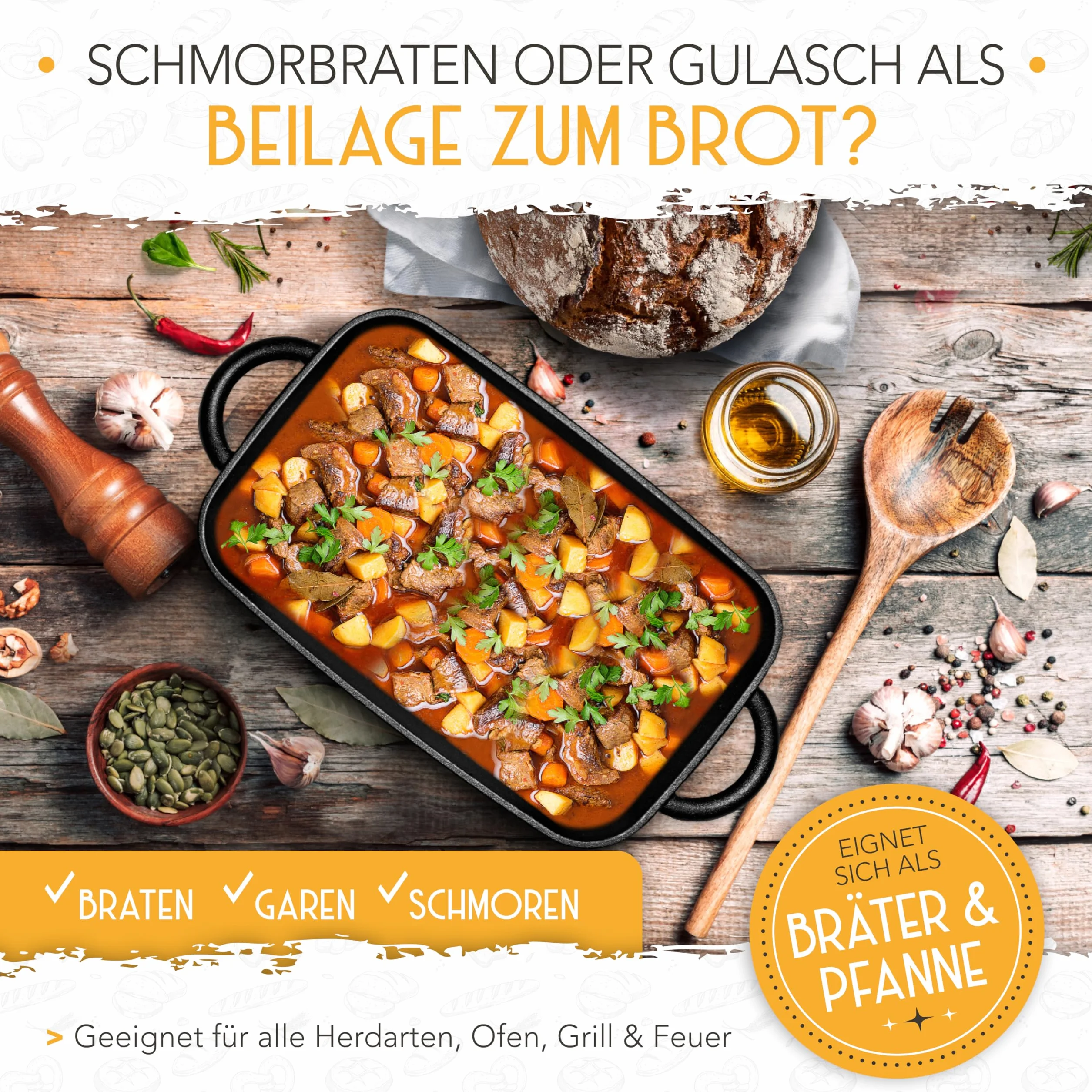KRUSTENZAUBER Żeliwne naczynie 28 cm do pieczenia z pokrywką, indukcja