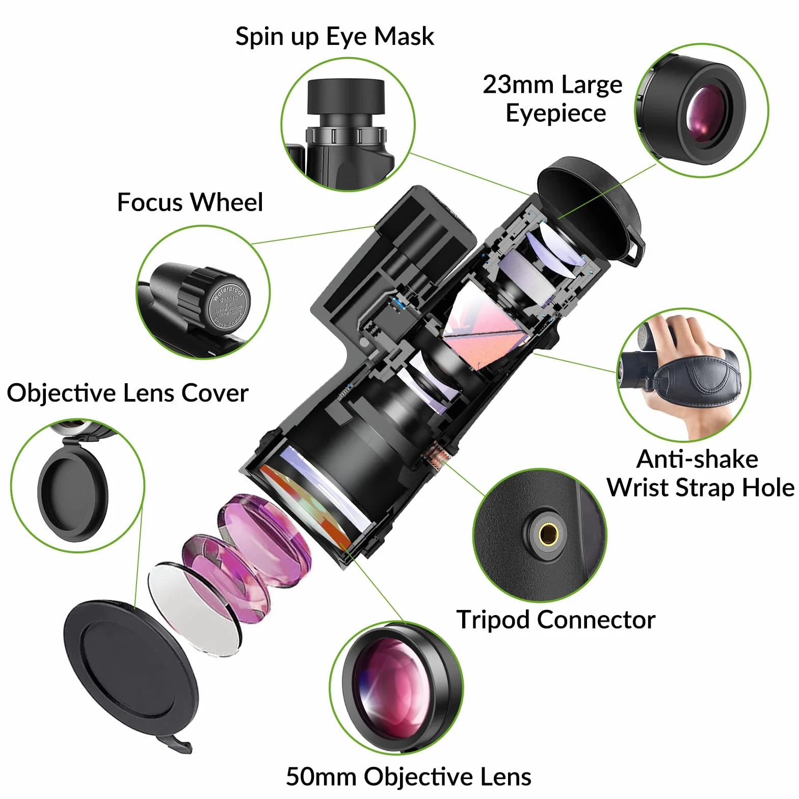 APEXEL 12 x 50 HD BAK4 Prisma ED monokularowy teleskop Super Clear-kompaktowy, wodoszczelny i zapobiegający zaparowaniu, do obserwacji ptaków dla dorosłych i dzieci