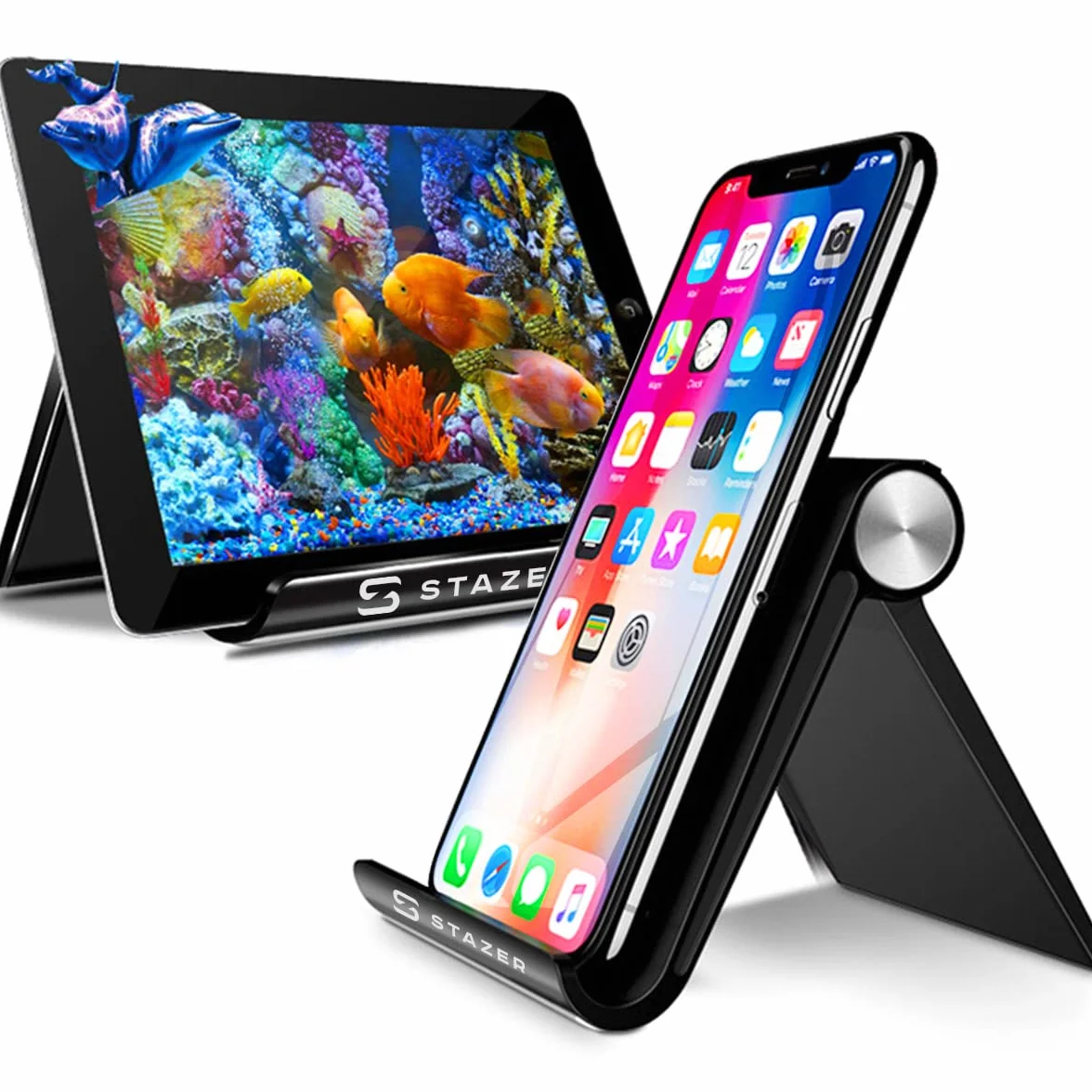 Solidny Stojak Uniwersalna Podstawka Uchwyt na Telefon Tablet Czytnik e-booków na biurko regulowany kompatybilny z telefonami iPhone 14, 13, 12 Pro,Galaxy S21 S22 i tabletami od 4 do 7,9 cala