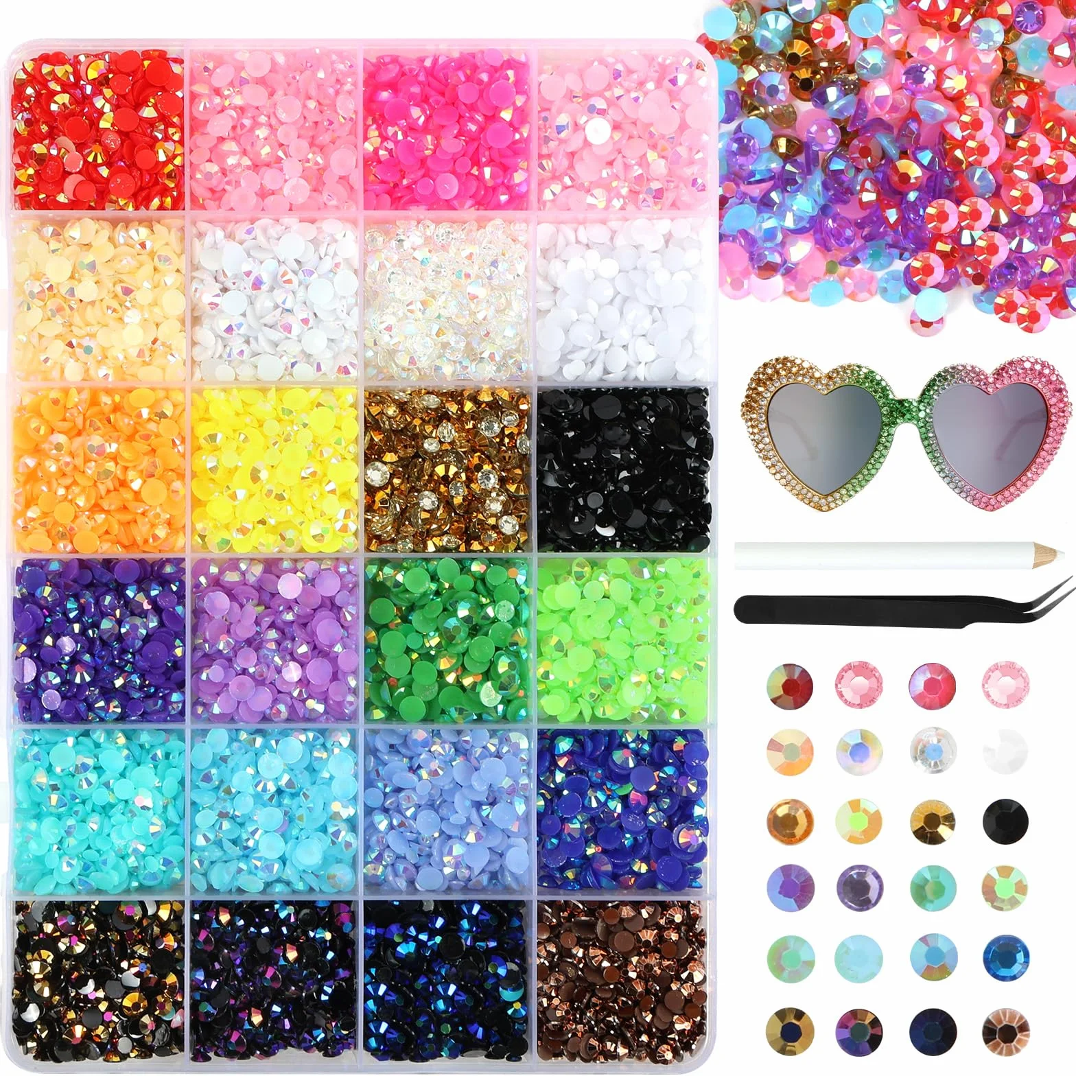 Rhinestone do zdobienia paznokci, 24 kolory z brokatem, do twarzy, rękodzieła oczu, zdobienia paznokci, DIY, dekoracji i rzemiosła, ubrania