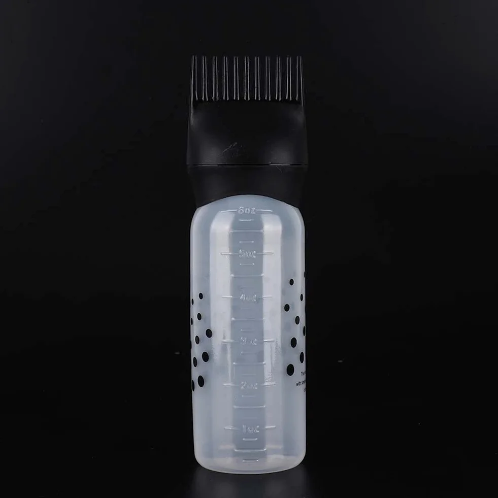Butelka z aplikatorem grzebieniowym do farby do włosów, 170 ml, butelka z aplikatorem-szczotką do odrostów (czarna)