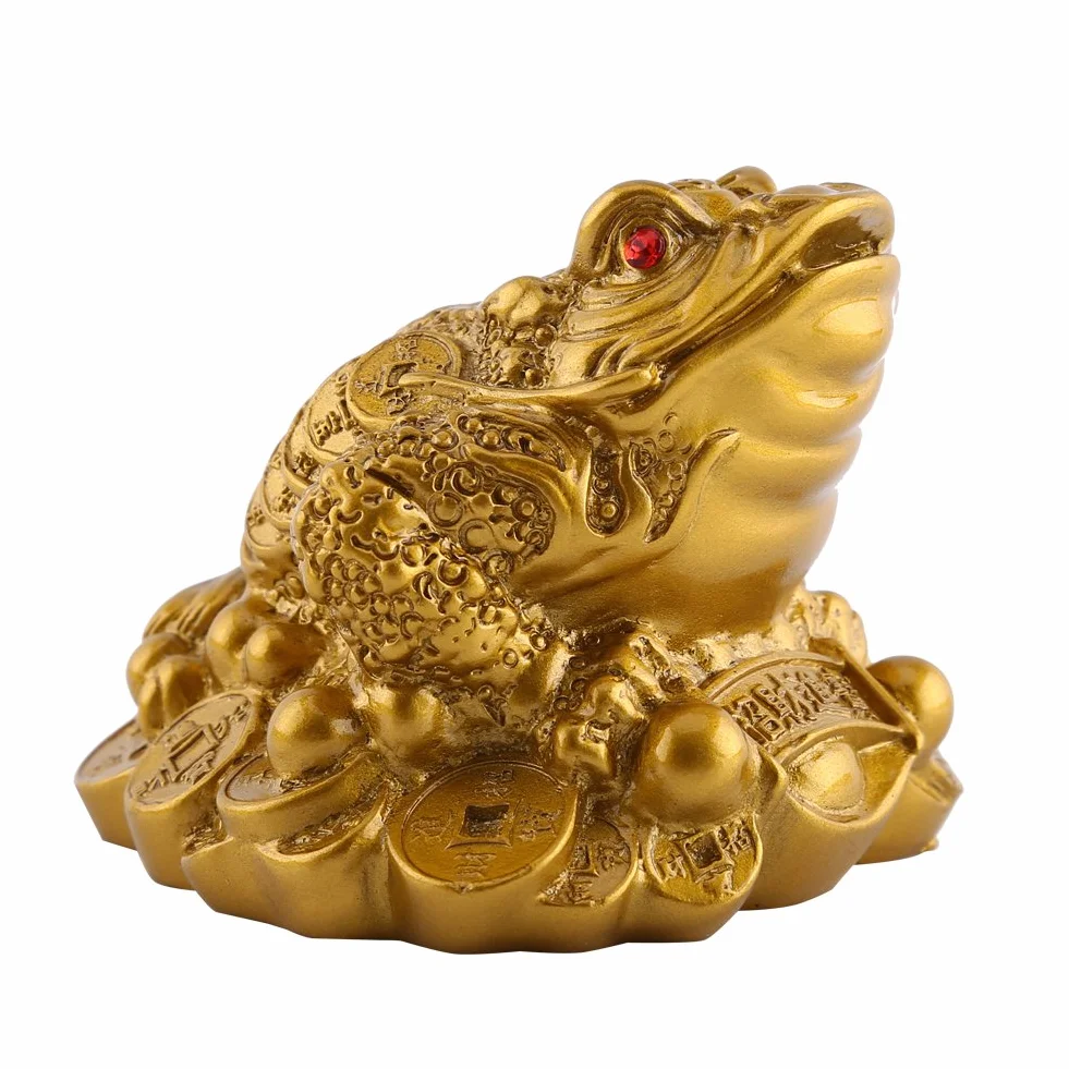 Złota chińska żaba Feng Shui statuetka z monetą mosiądz 65 × 60 × 50 mm
