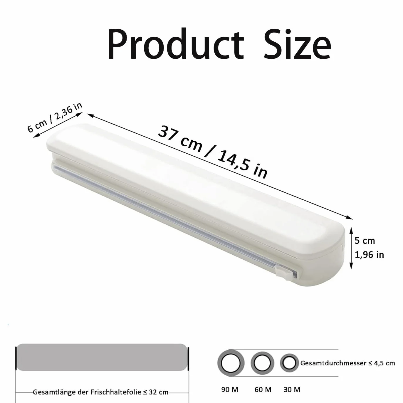 Przecinak do arkuszy folii z tworzywa sztucznego z suwakiem, dozownik do folii przezroczystej 4,5 cm, długość 32 cm