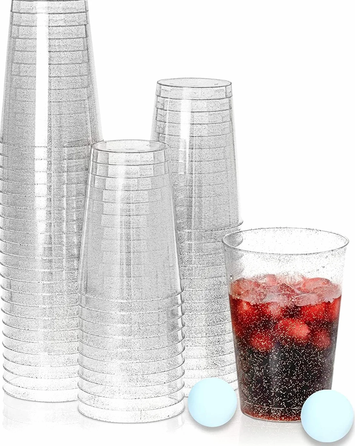 Przezroczyste plastikowe kubki 300 ml brokatowe wielokrotnego użytku kieliszki do wina