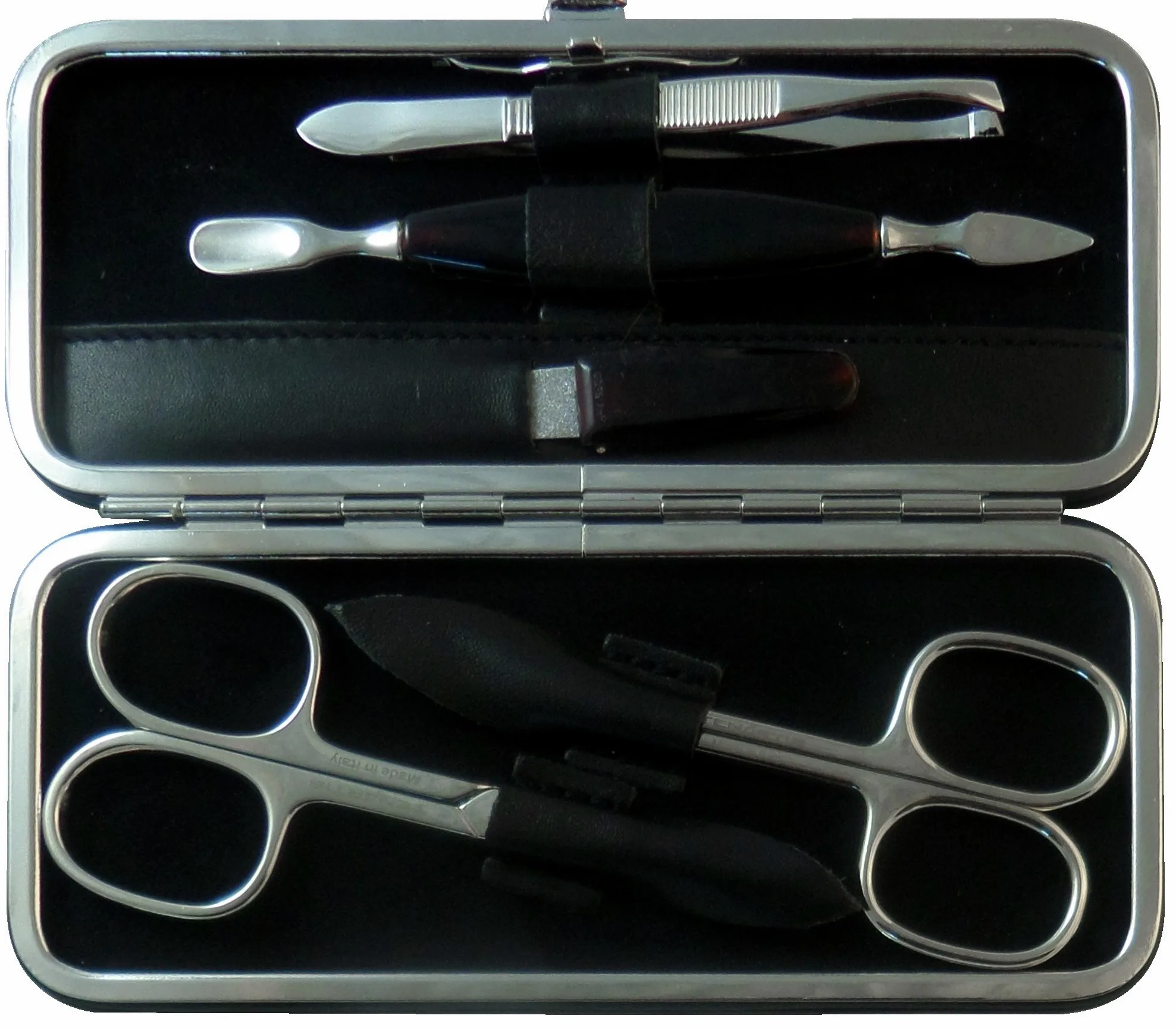 Tenartis 325 5-częściowy zestaw etui do manicure z prawdziwej skóry - czarny nappa