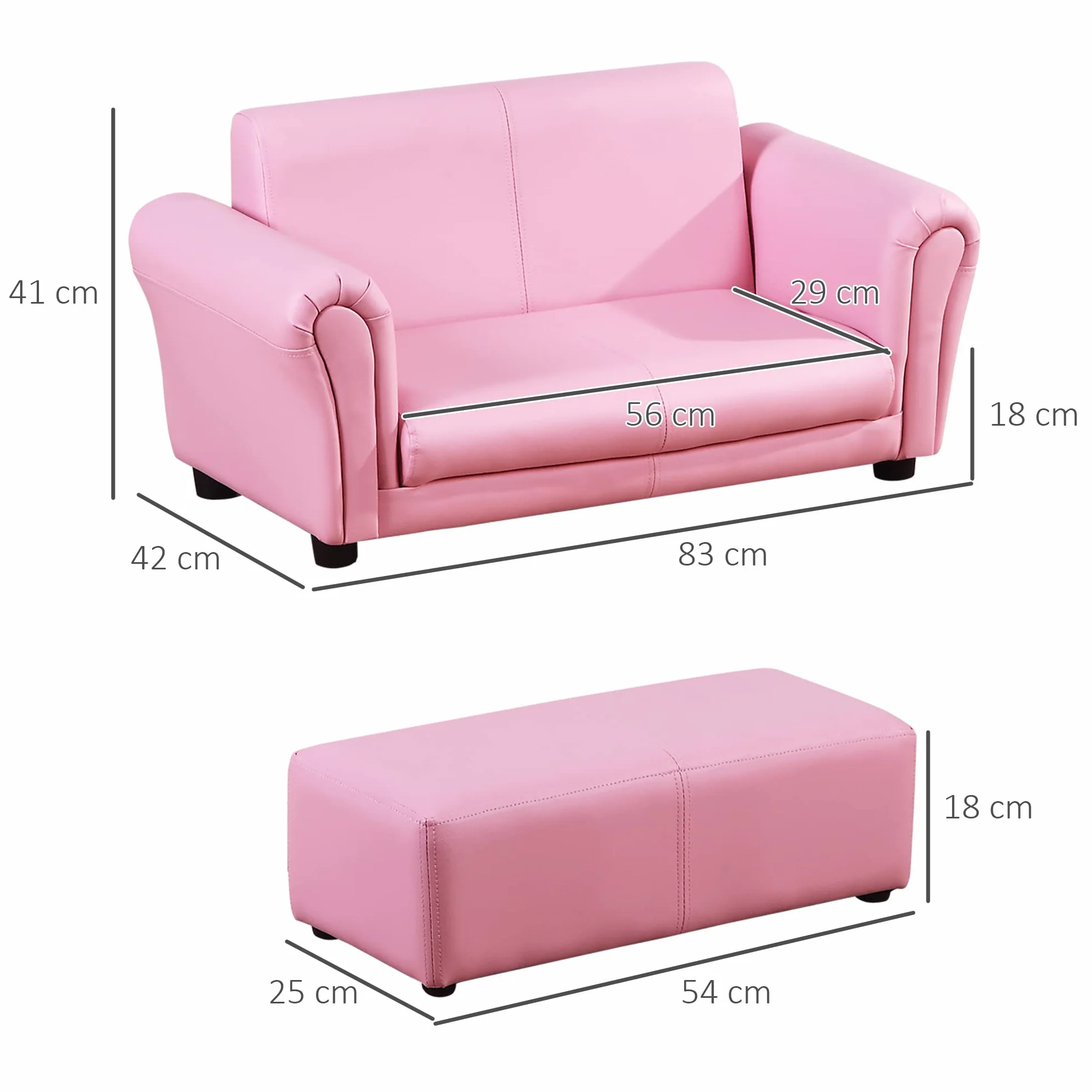 HOMCOM fotel dziecięcy z pufą różowy 83 x 42 x 41 cm