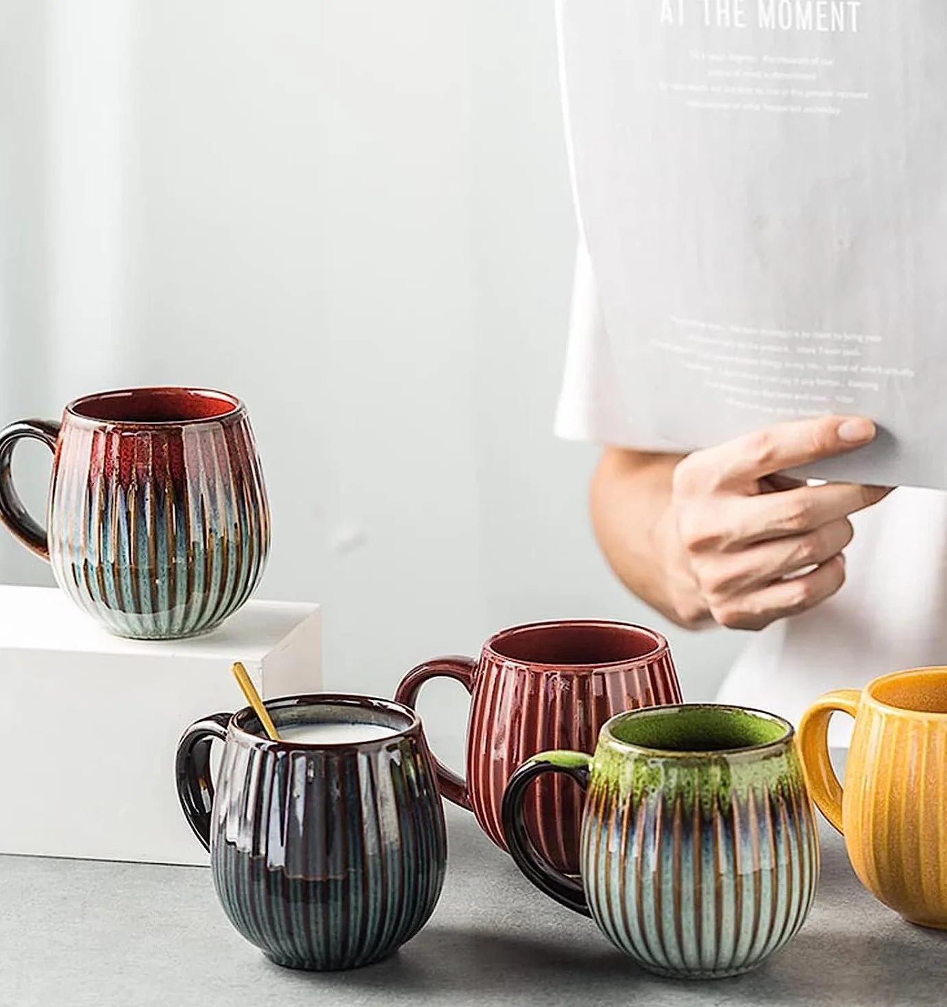 Filiżanka do Kawy i Herbaty - Fajansowa, 500 ml, Duża, z Kamionki, Ceramiczna, z Uchwytem (Styl D)