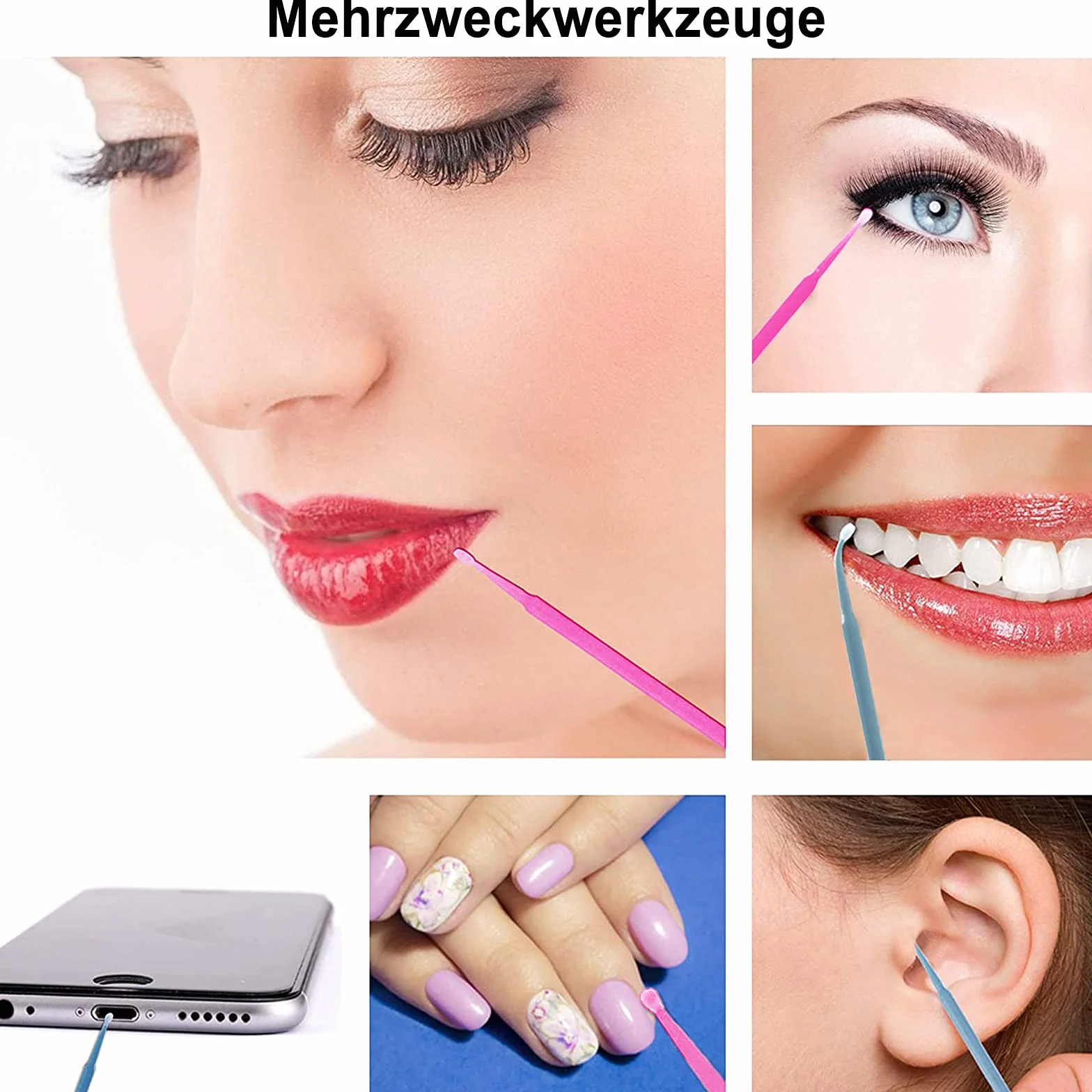 200 sztuk jednorazowych mikroszczoteczek do przedłużania rzęs, laseczki do czyszczenia makijażu, ustne i czyste (różowe + niebieskie)
