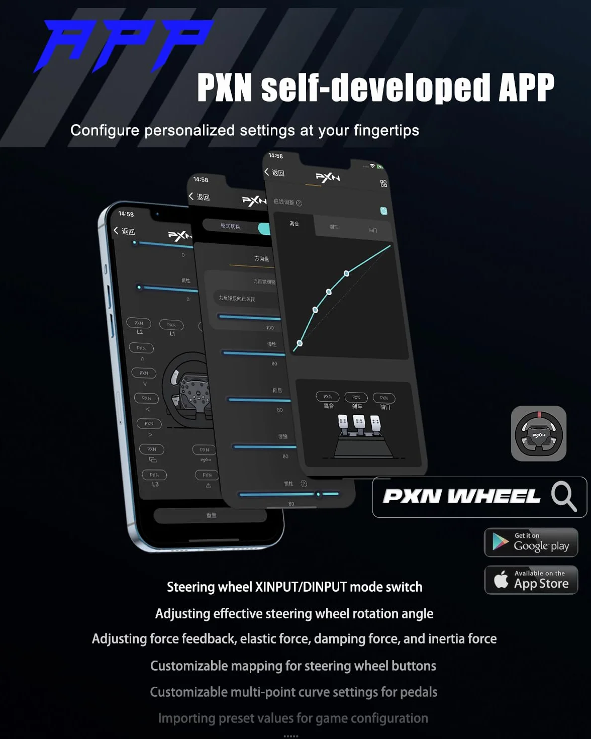 PXN V99 Kierownica do gier, Driving Force Feedback Kierownica z pedałami i zmianami - 3,2 nm, 270° i 900°, 11,8 cala, 4 peddle Shifters, narzędzia APP - wyścigowa kierownica do PC, Xbox, PS4