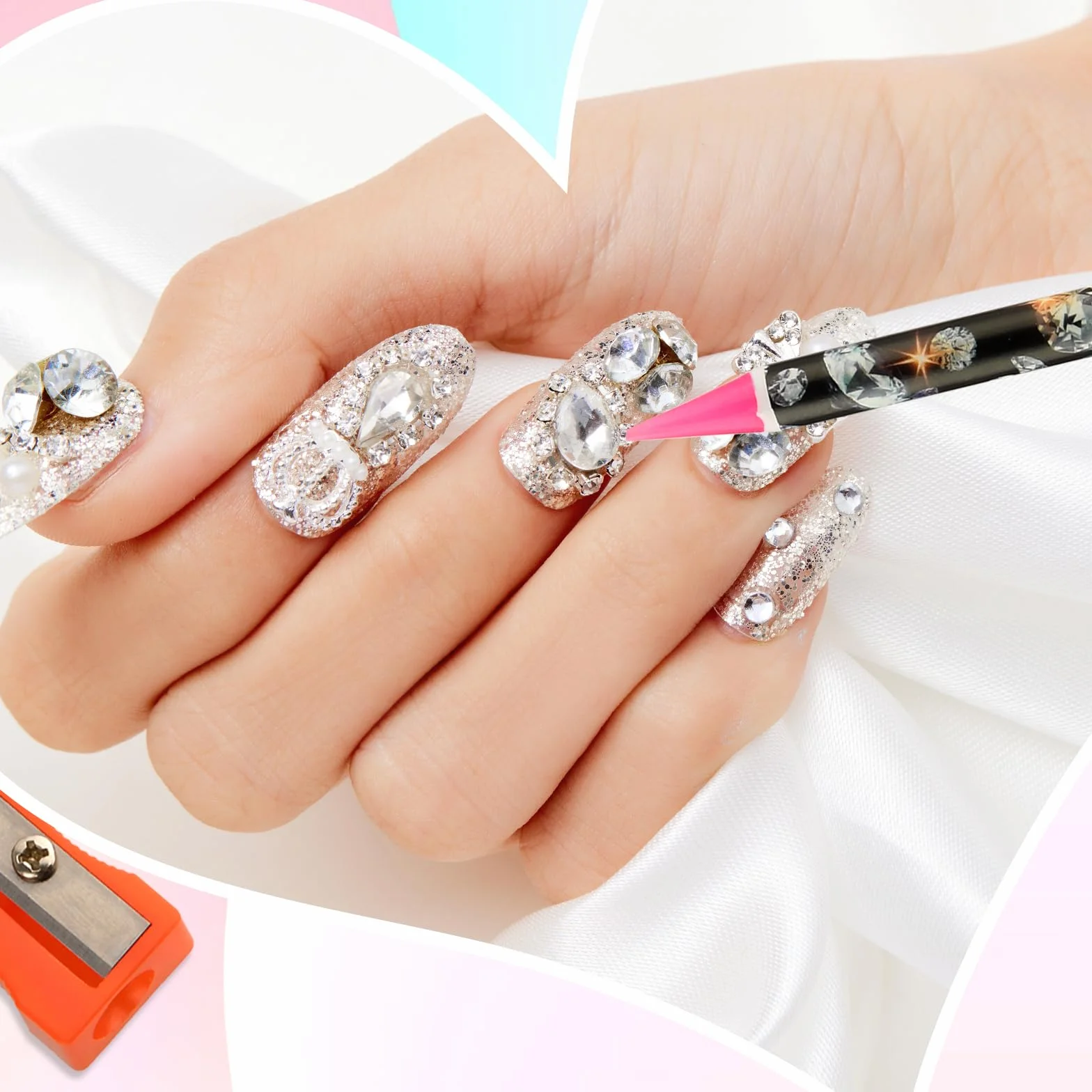 4 szt. Narzędzie do zbierania kryształów górskich Self Adhesive Wax Diamond Art Tools Rhinestone Applicator Nail Point Pen Picker Dotting for Nail Art DIY with Pencil Sharpener