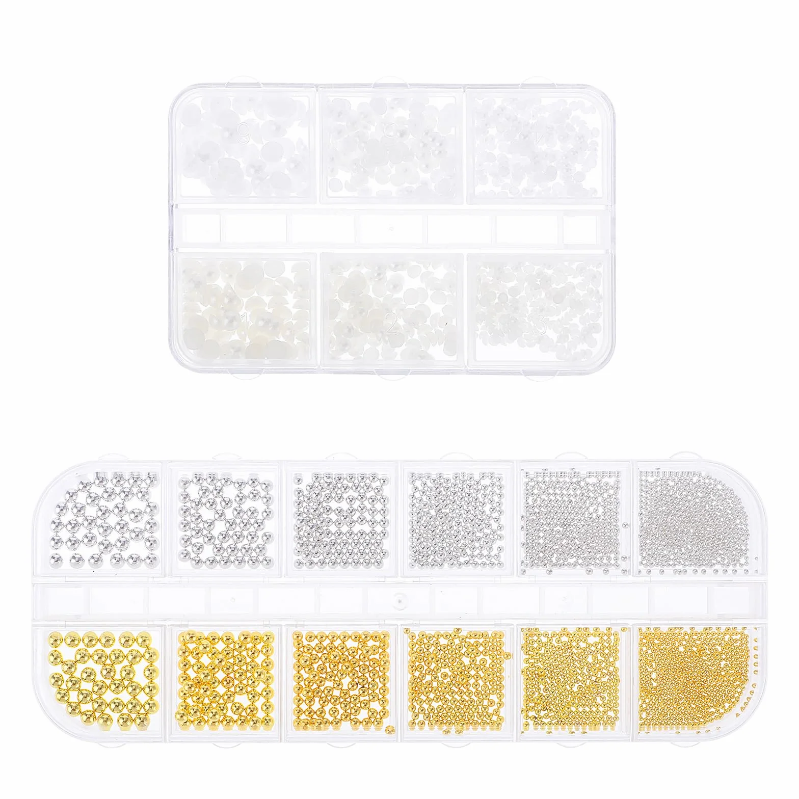 YuxianLB 2 pudełka Nail Art Charms koraliki do paznokci kamienie do paznokci płaski tył perełki małe złote srebrne stalowe kulki biżuteria do paznokci żelowych Caviar Beads do zdobienia paznokci