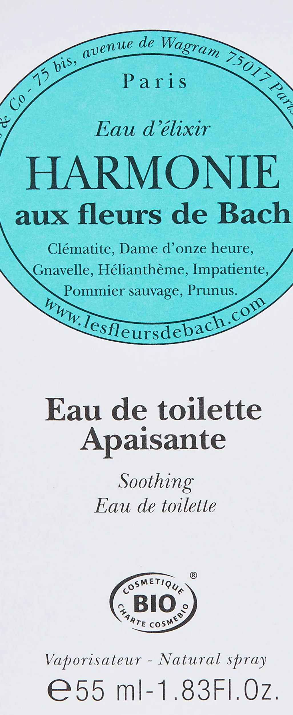 Elixirs & Co - Woda toaletowa z kwiatami Bach - Wellness - 100% Naturell - Wegańska - Organiczna - Wyprodukowano we Francji - Harmonia - Kojąca woda toaletowa - 55ml