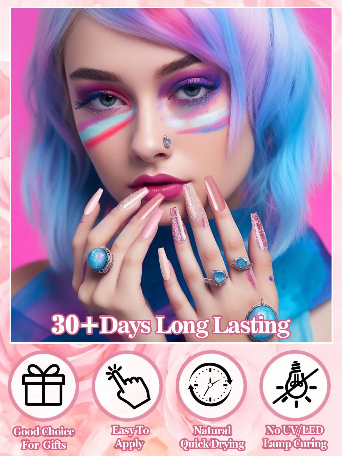 EBANKU 15 Częściowy Zestaw Zanurzania Pudru Paznokci - 6 Kolorów Nude Pink Brokatowy Proszek z Płynem, Baza, Warstwa Wierzchnia, Aktywator, Brush - Francuski Manicure